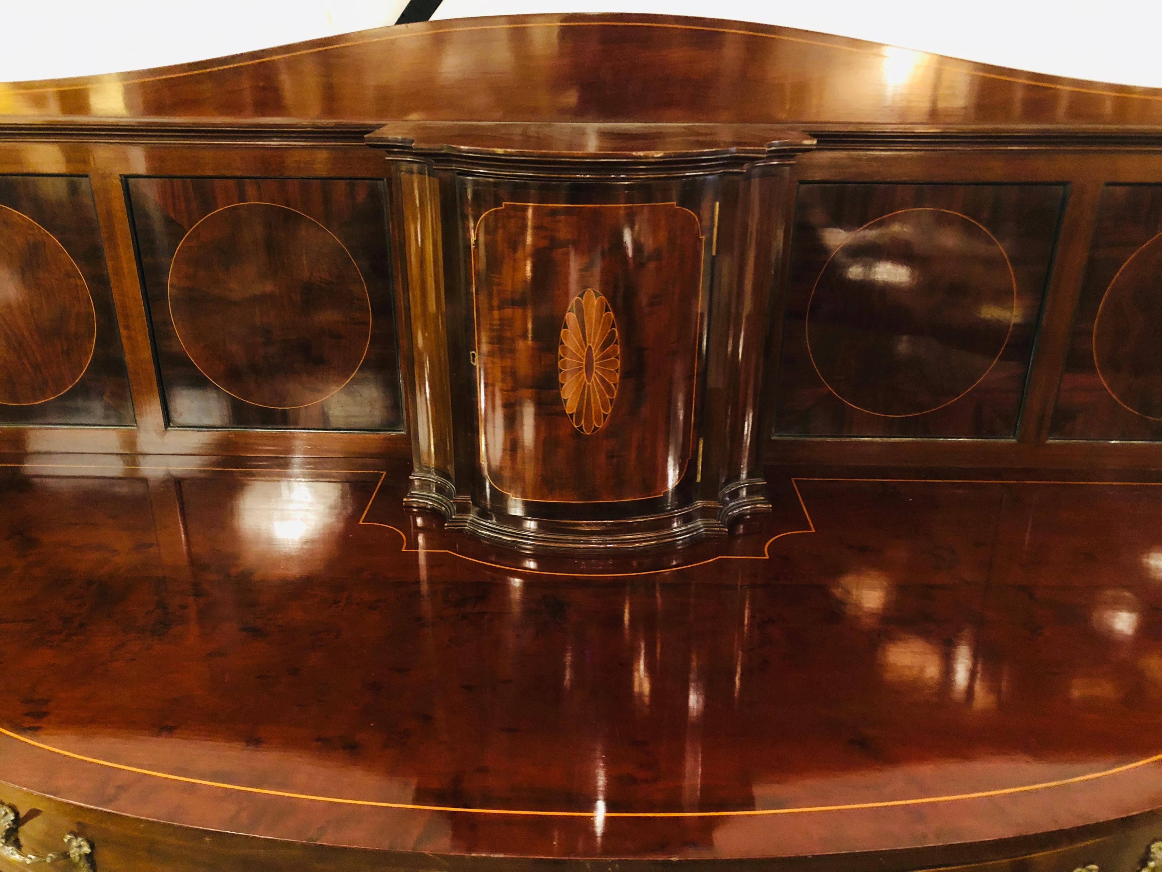 Sheraton Flame Mahogany 19th Century Sideboard Buffet with Inlaid Backsplash Top 7