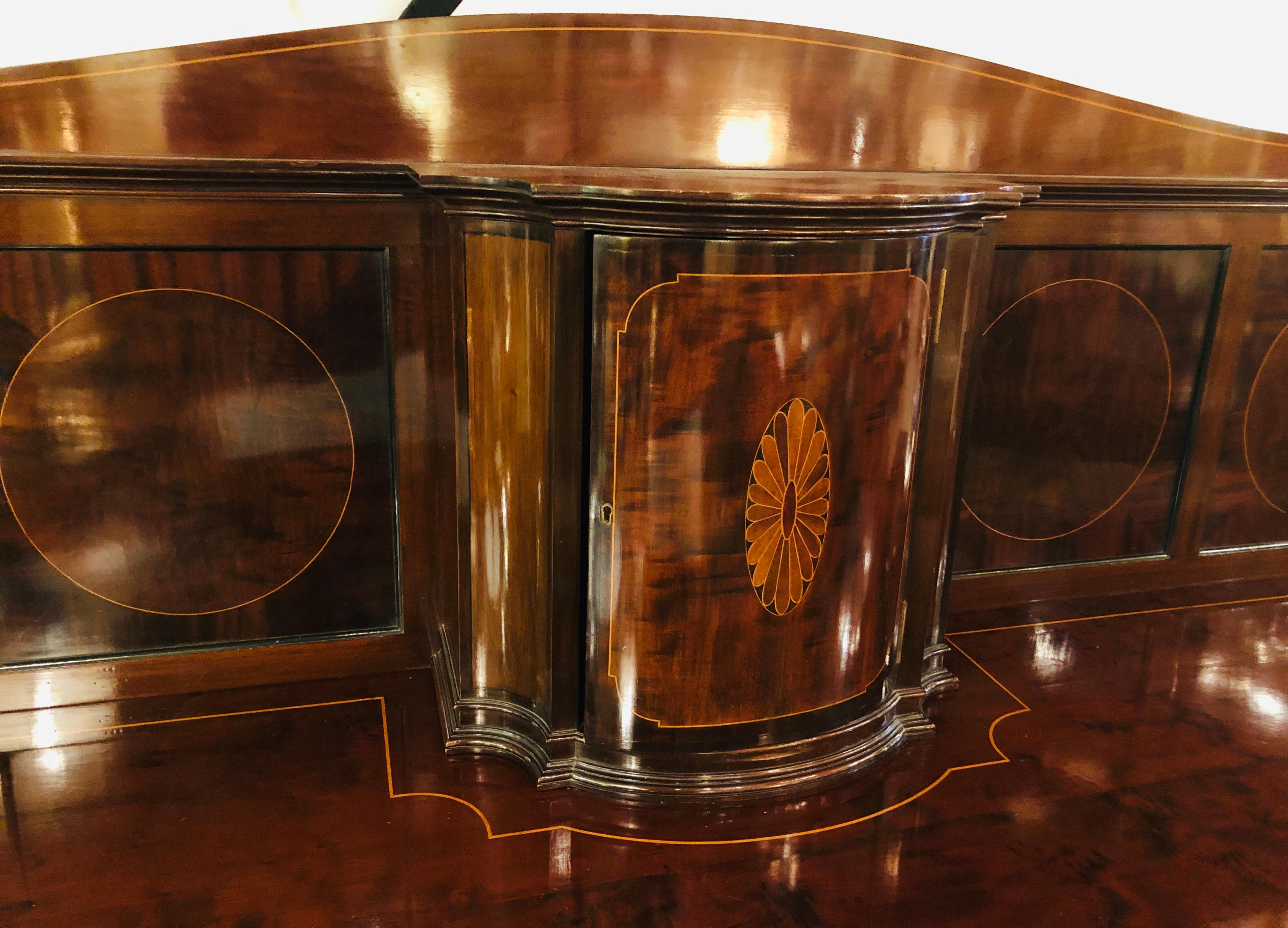 Sheraton Flame Mahogany 19th Century Sideboard Buffet with Inlaid Backsplash Top 8