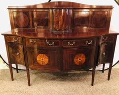 Sheraton Flame Mahogany 19th Century Sideboard Buffet with Inlaid Backsplash Top