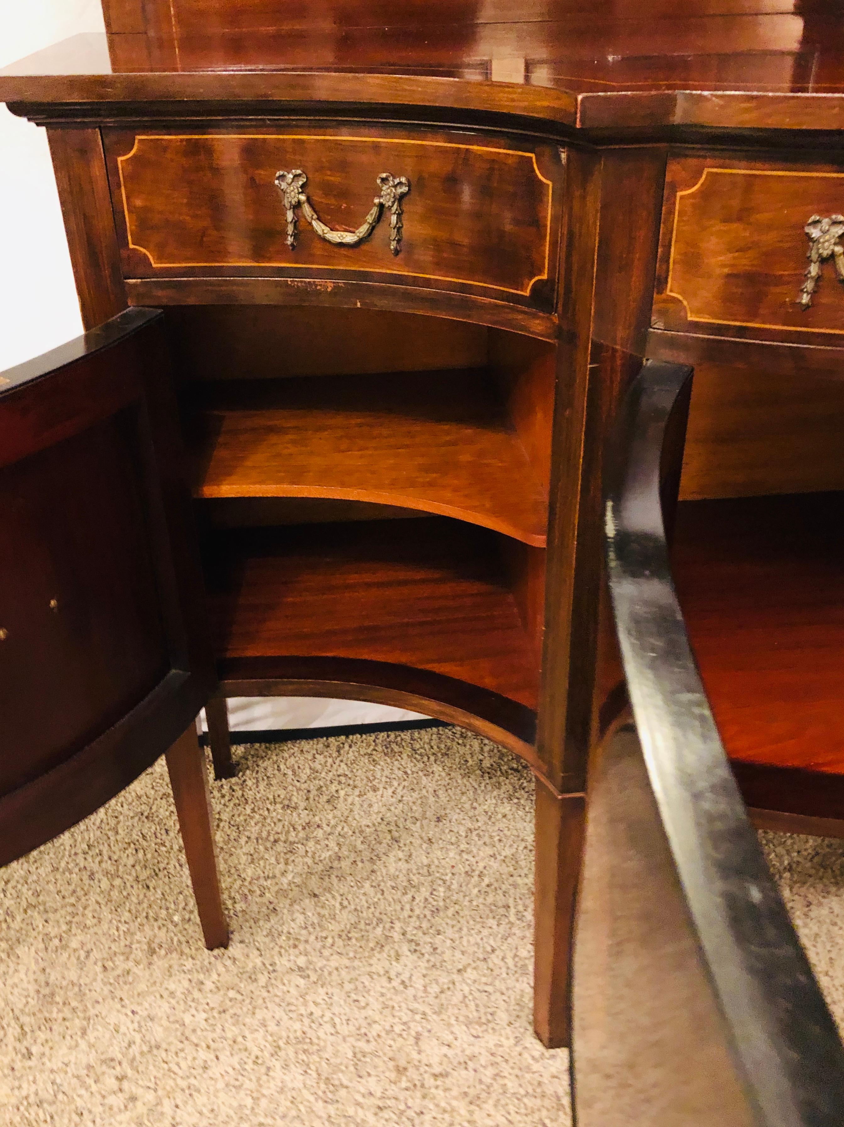 Sheraton Flame Mahogany 19th Century Sideboard Buffet with Inlaid Backsplash Top 2