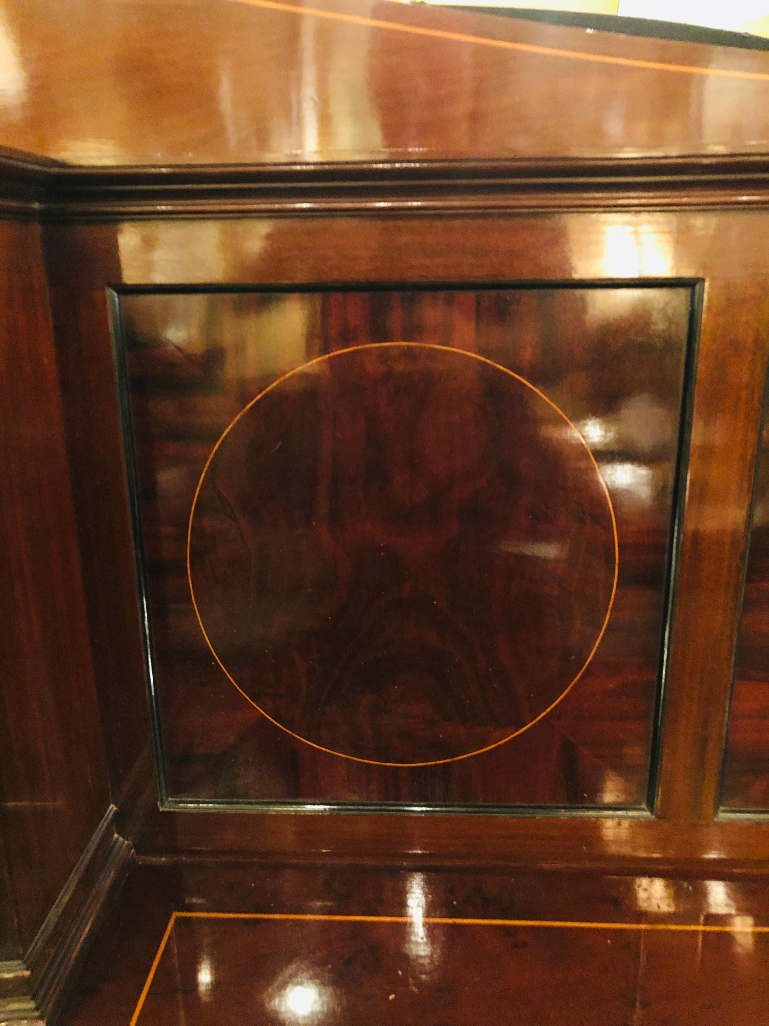 Sheraton Flame Mahogany 19th Century Sideboard Buffet with Inlaid Backsplash Top 3