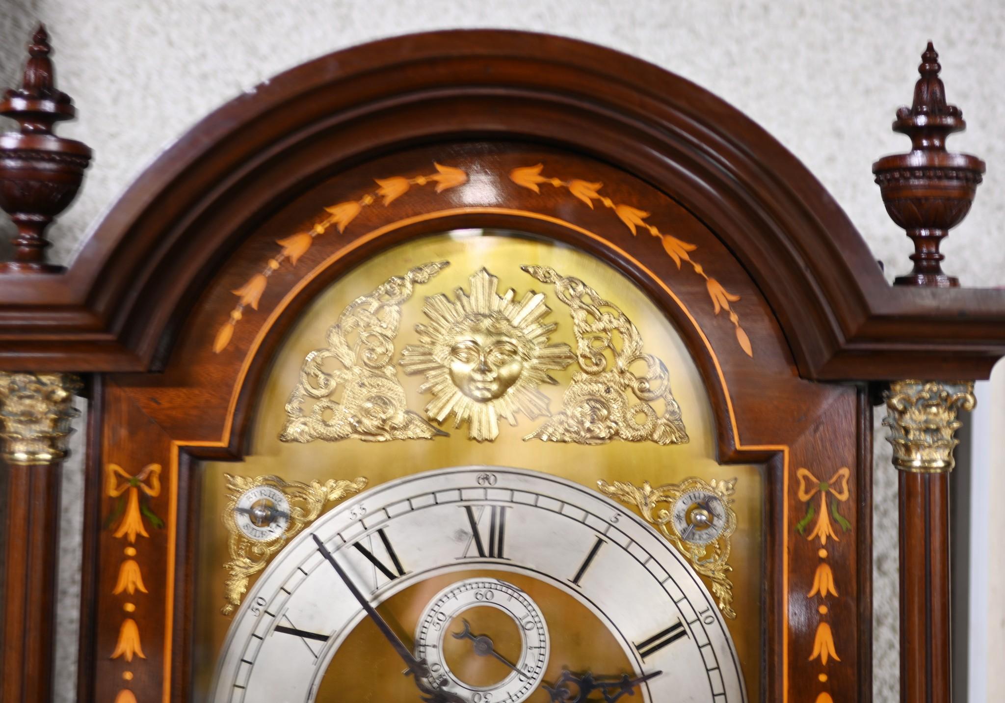 Sheraton Großvater-Uhr mit Mahagoni-Intarsien Resolute im Angebot 6