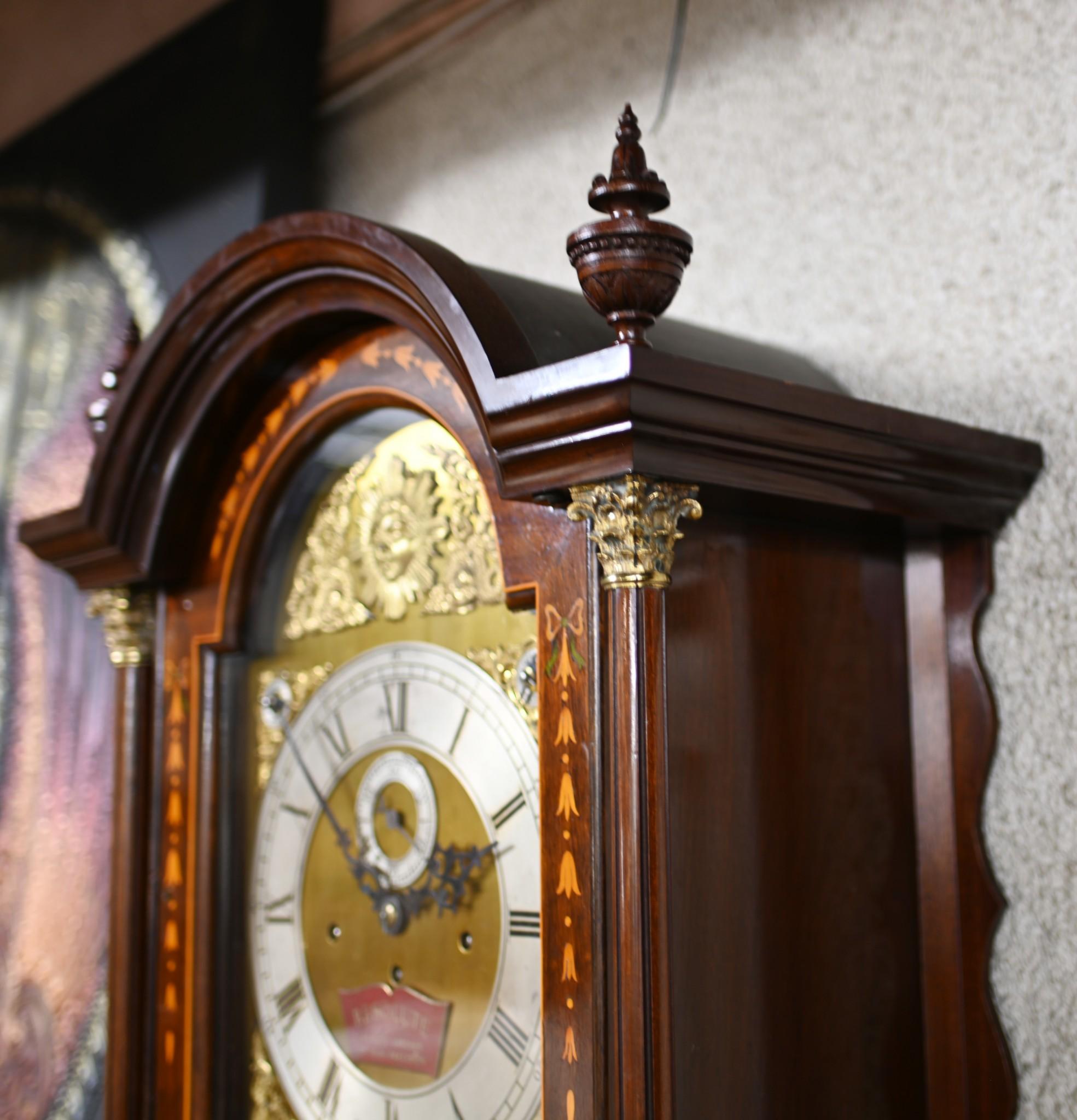 Sheraton Grandfather Clock Mahogany Inlay Resolute For Sale 2