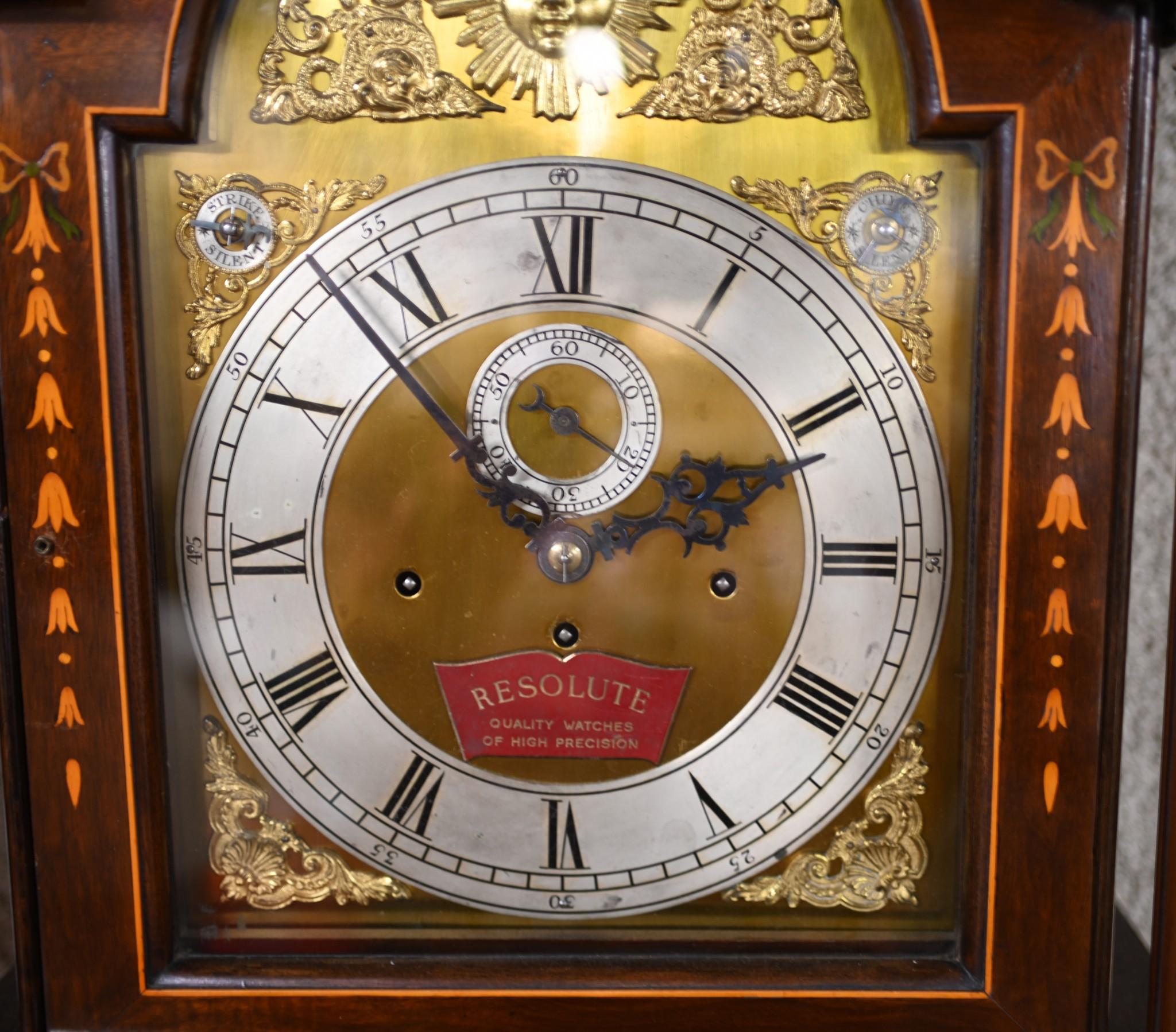 Sheraton Großvater-Uhr mit Mahagoni-Intarsien Resolute im Angebot 5