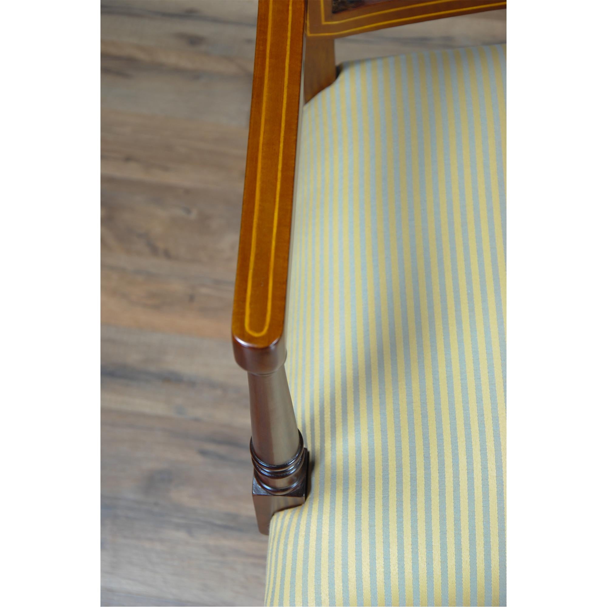 Fabric Sheraton Inlaid Mahogany Chairs, Set of 10