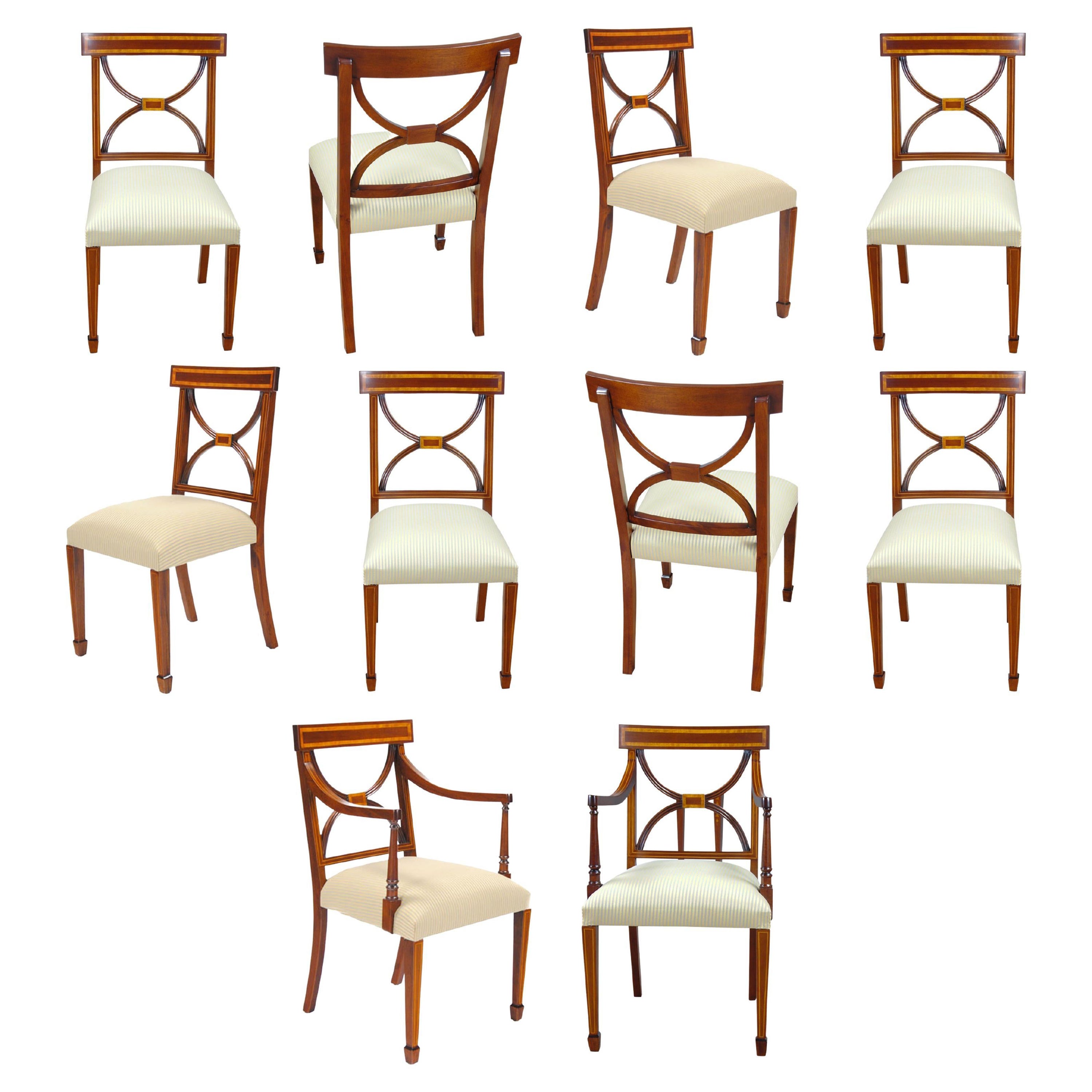 Chaises Sheraton en acajou incrusté, lot de 10