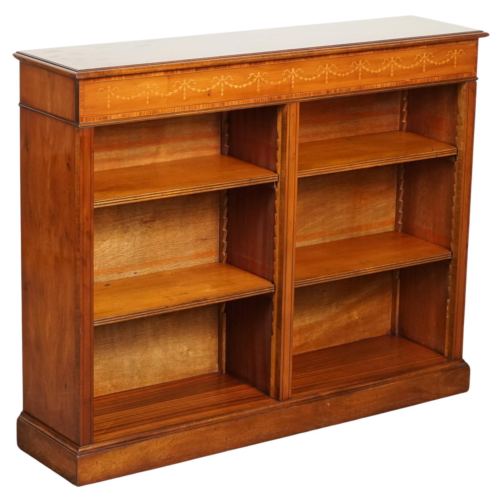 SHERATON INLAiD YEW WOOD DOUBLE DWARF OPEN BOOKCASE  For Sale