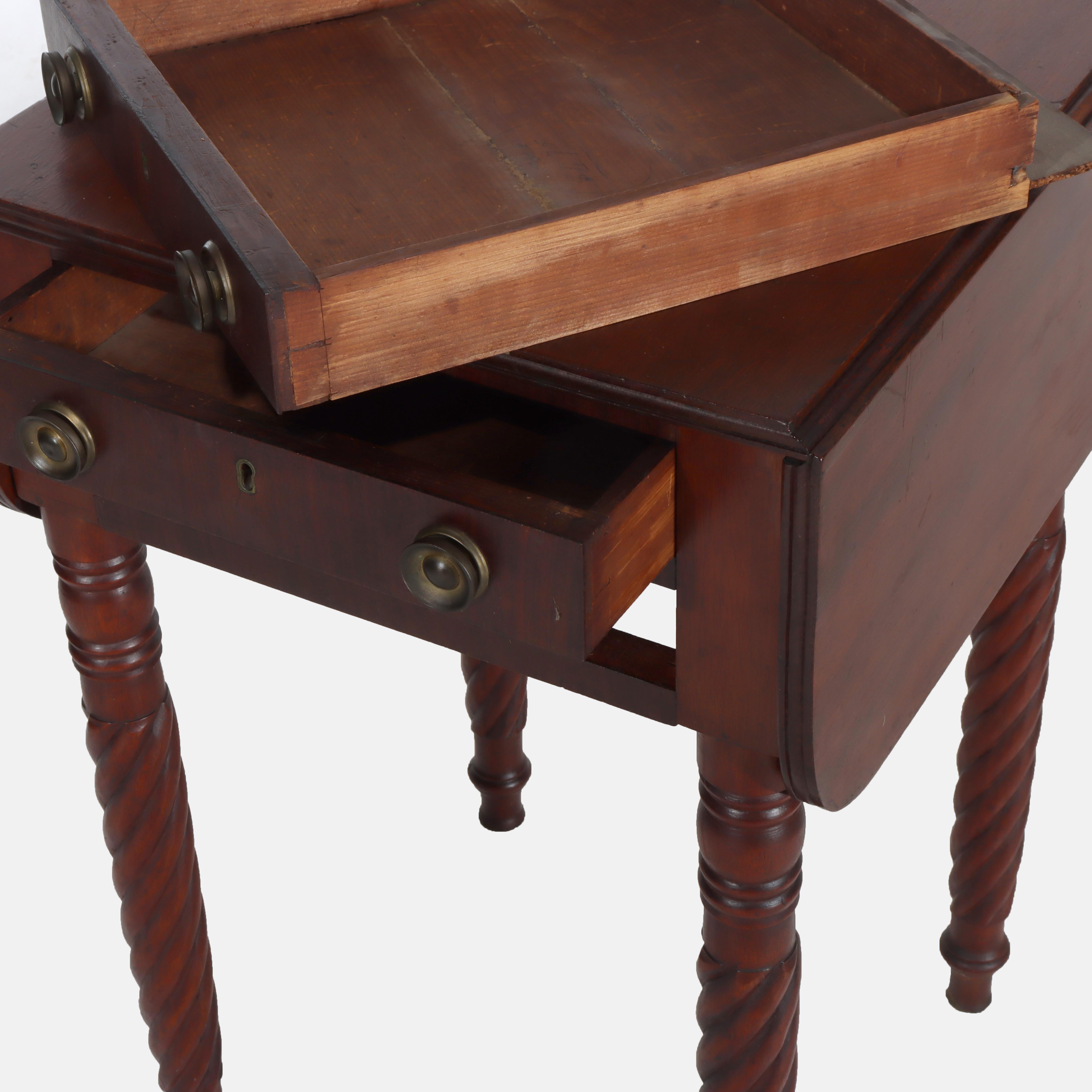 Sheraton Mahogany 2 Drawer Drop Leaf Stand With Rope Twist Carved Legs c1830 For Sale 6