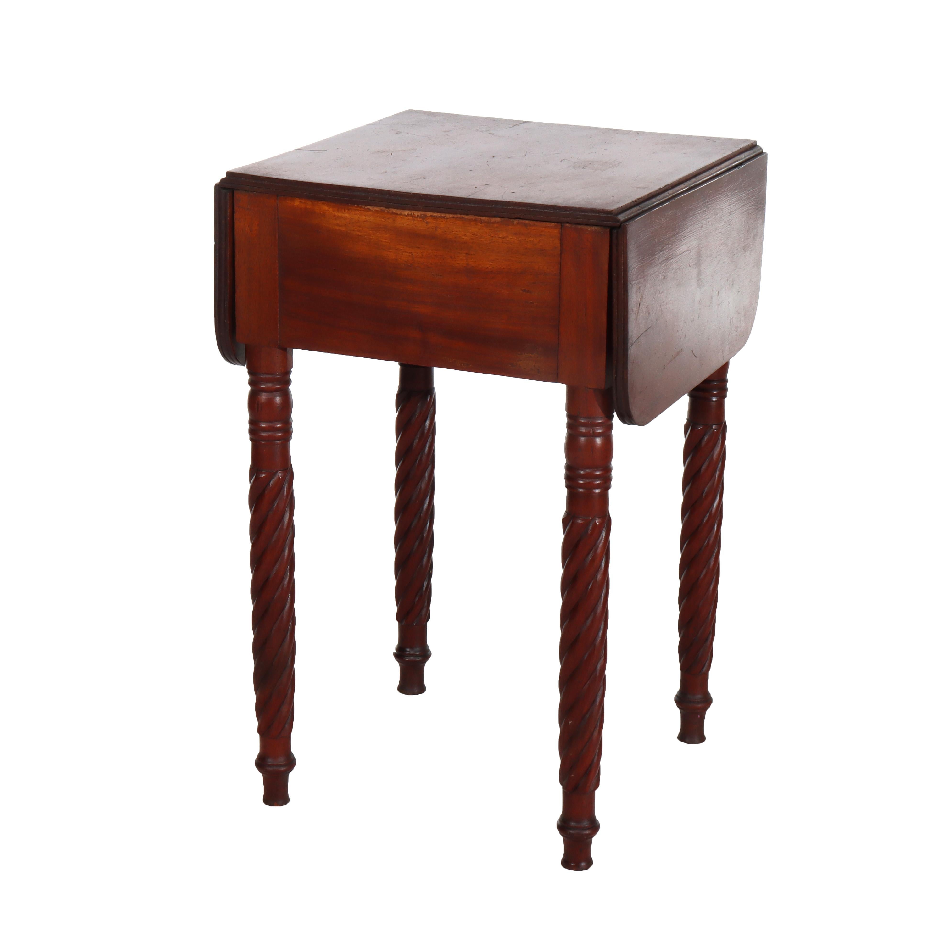 Sheraton Mahogany 2 Drawer Drop Leaf Stand With Rope Twist Carved Legs c1830 For Sale 9