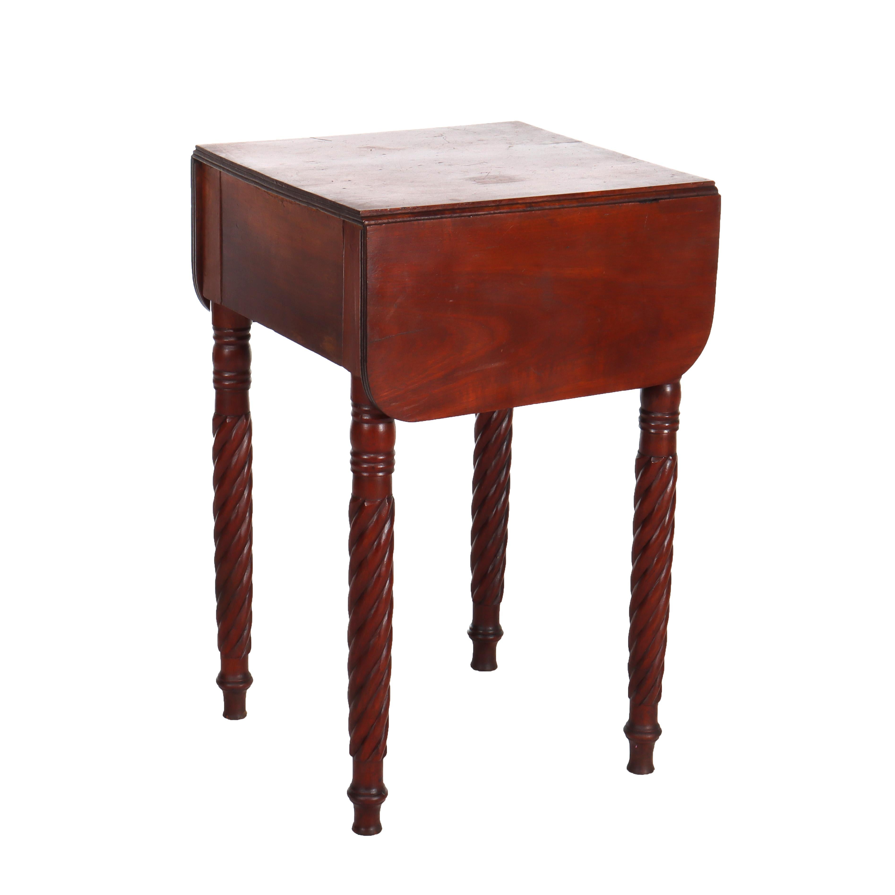 Sheraton Mahogany 2 Drawer Drop Leaf Stand With Rope Twist Carved Legs c1830 For Sale 10