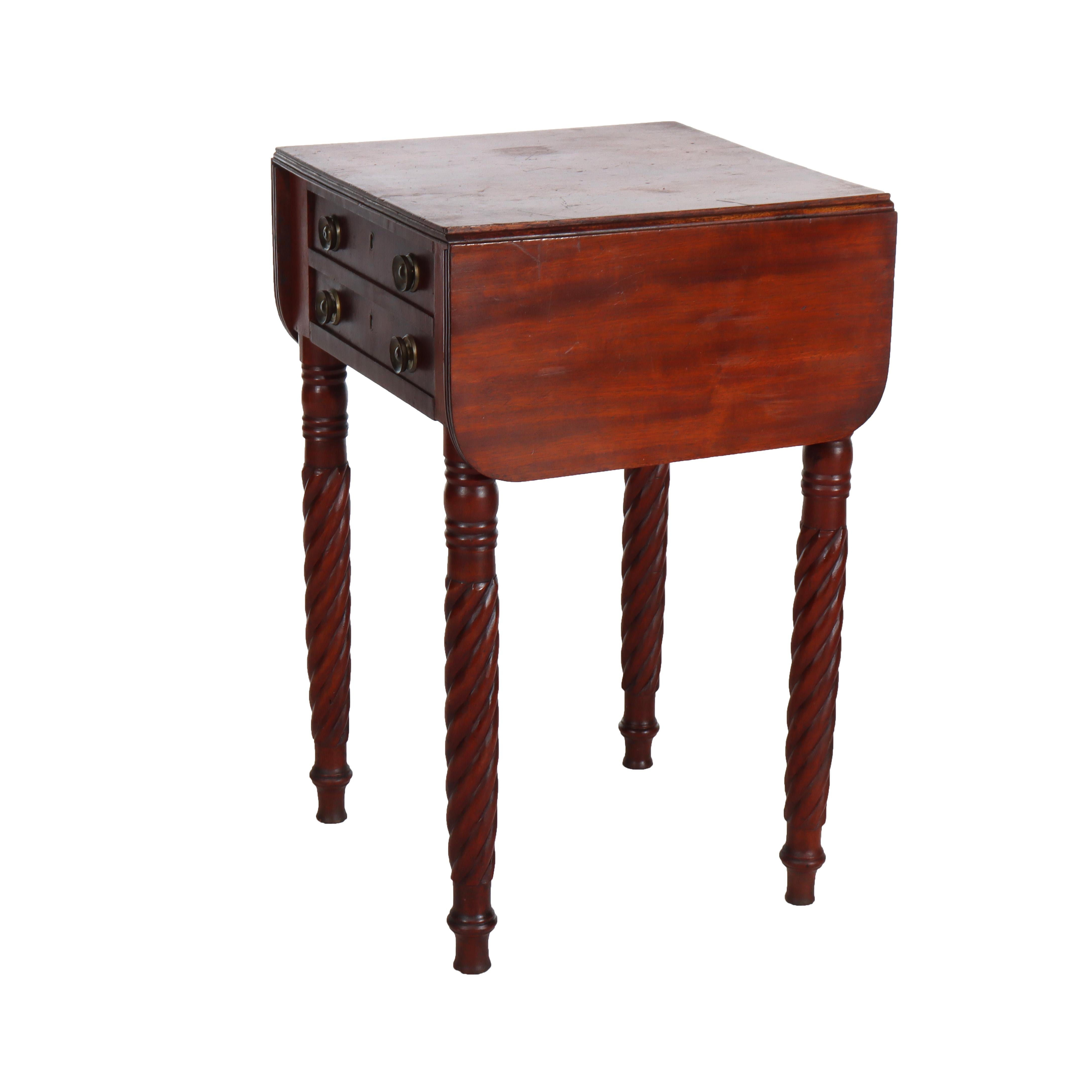 Sheraton Mahogany 2 Drawer Drop Leaf Stand With Rope Twist Carved Legs c1830 For Sale 11