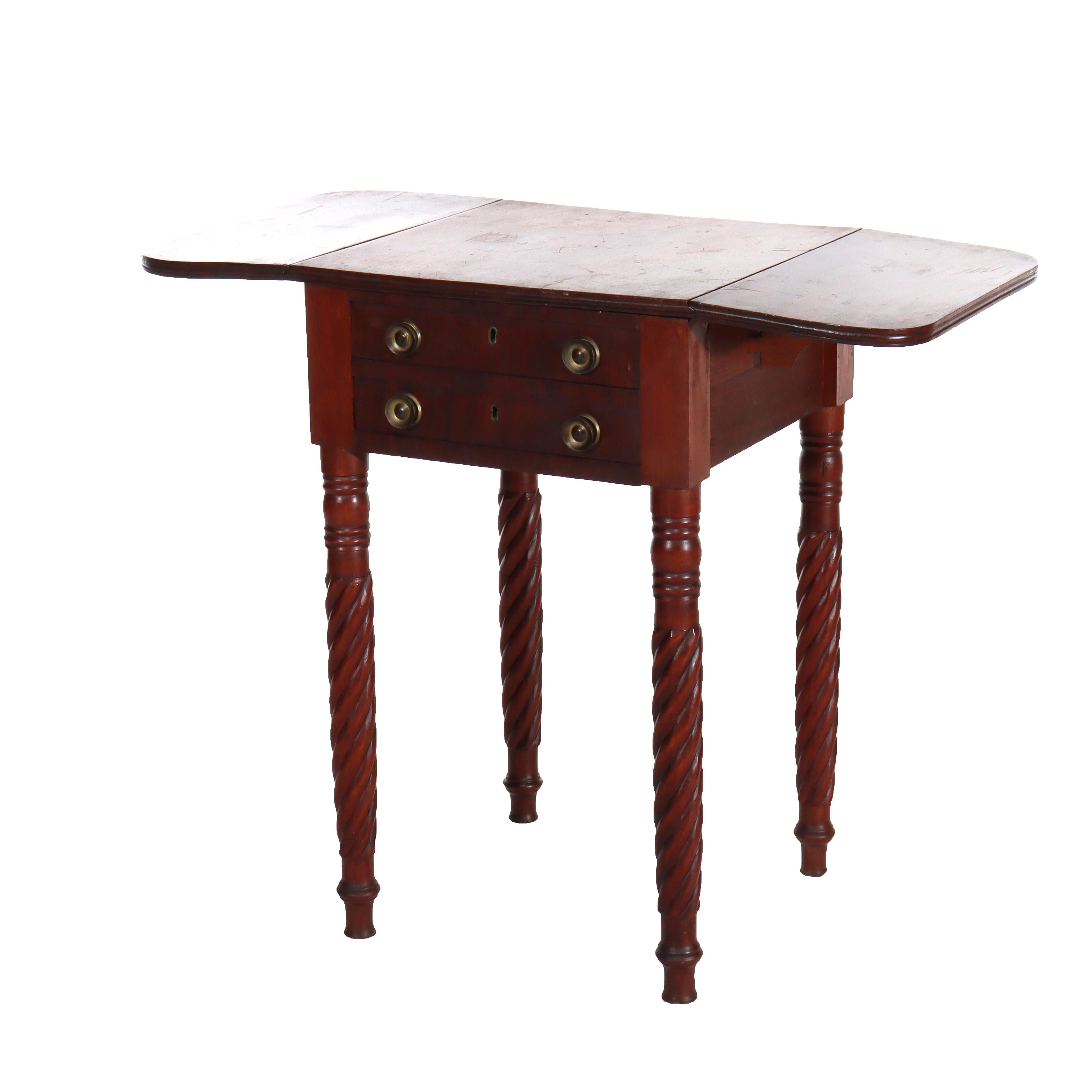 Antique Sheraton Mahogany 2 Drawer Drop Leaf Stand With Twist Carved Legs C1830

Measures - 27