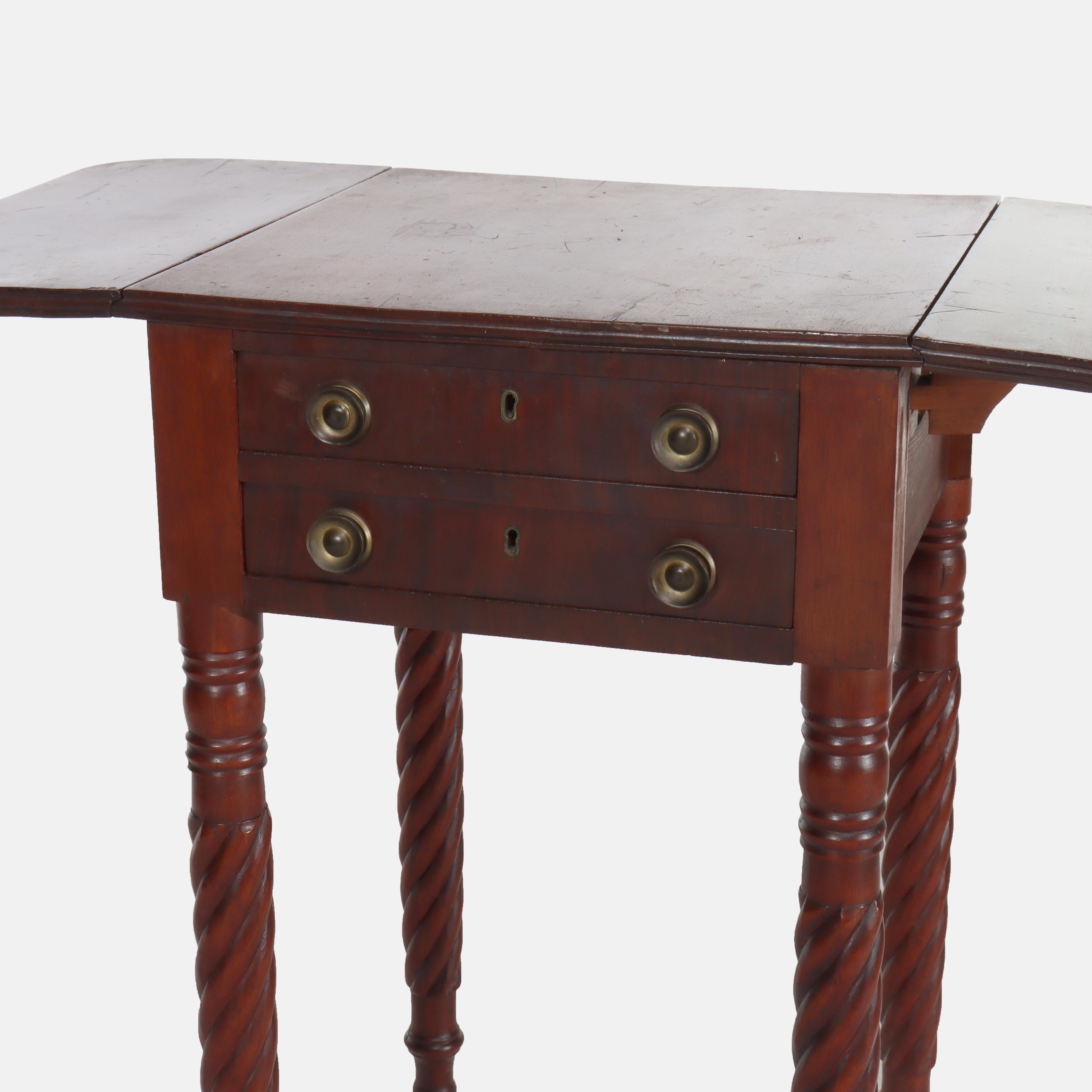 Sheraton Mahogany 2 Drawer Drop Leaf Stand With Rope Twist Carved Legs c1830 For Sale 2