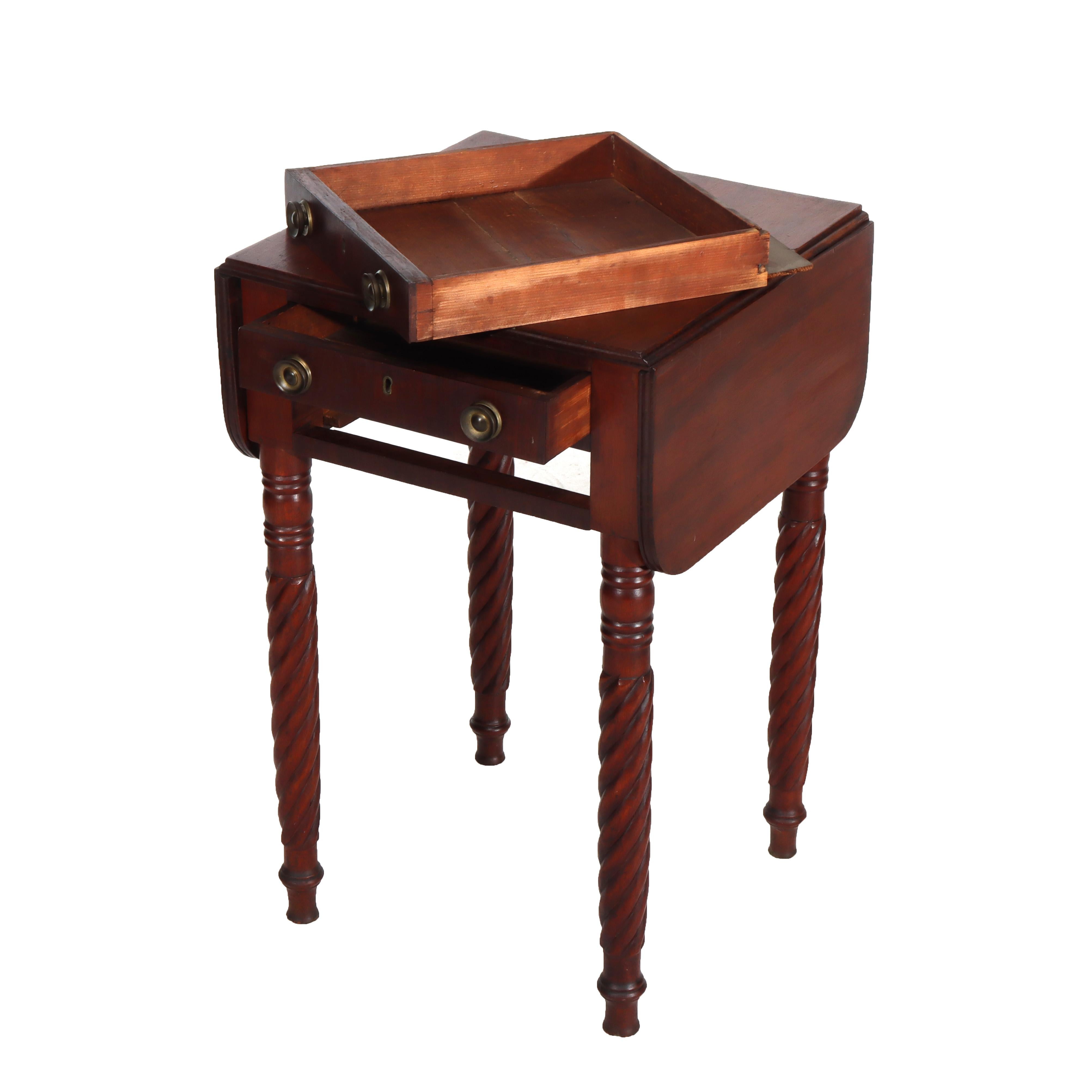 Sheraton Mahogany 2 Drawer Drop Leaf Stand With Rope Twist Carved Legs c1830 For Sale 4