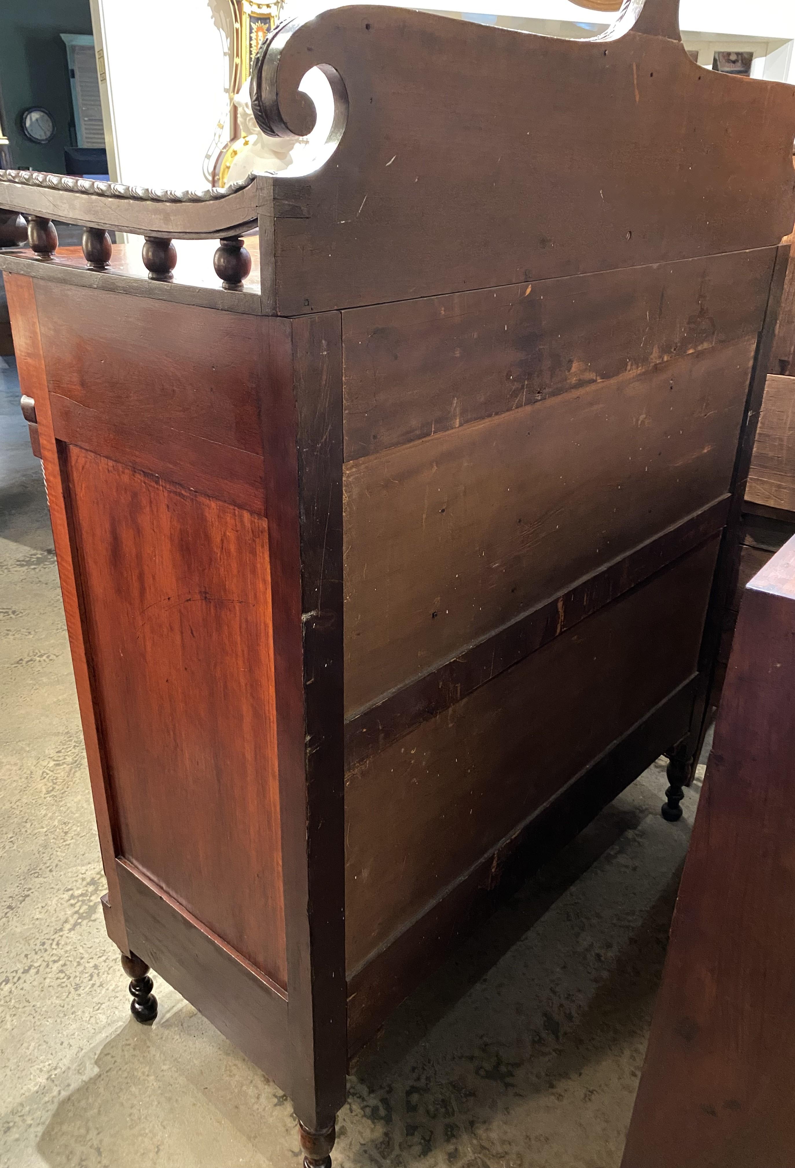 Sheraton Mahogany and Tiger Maple Chest or Server with Gallery and Tambour Doors For Sale 6