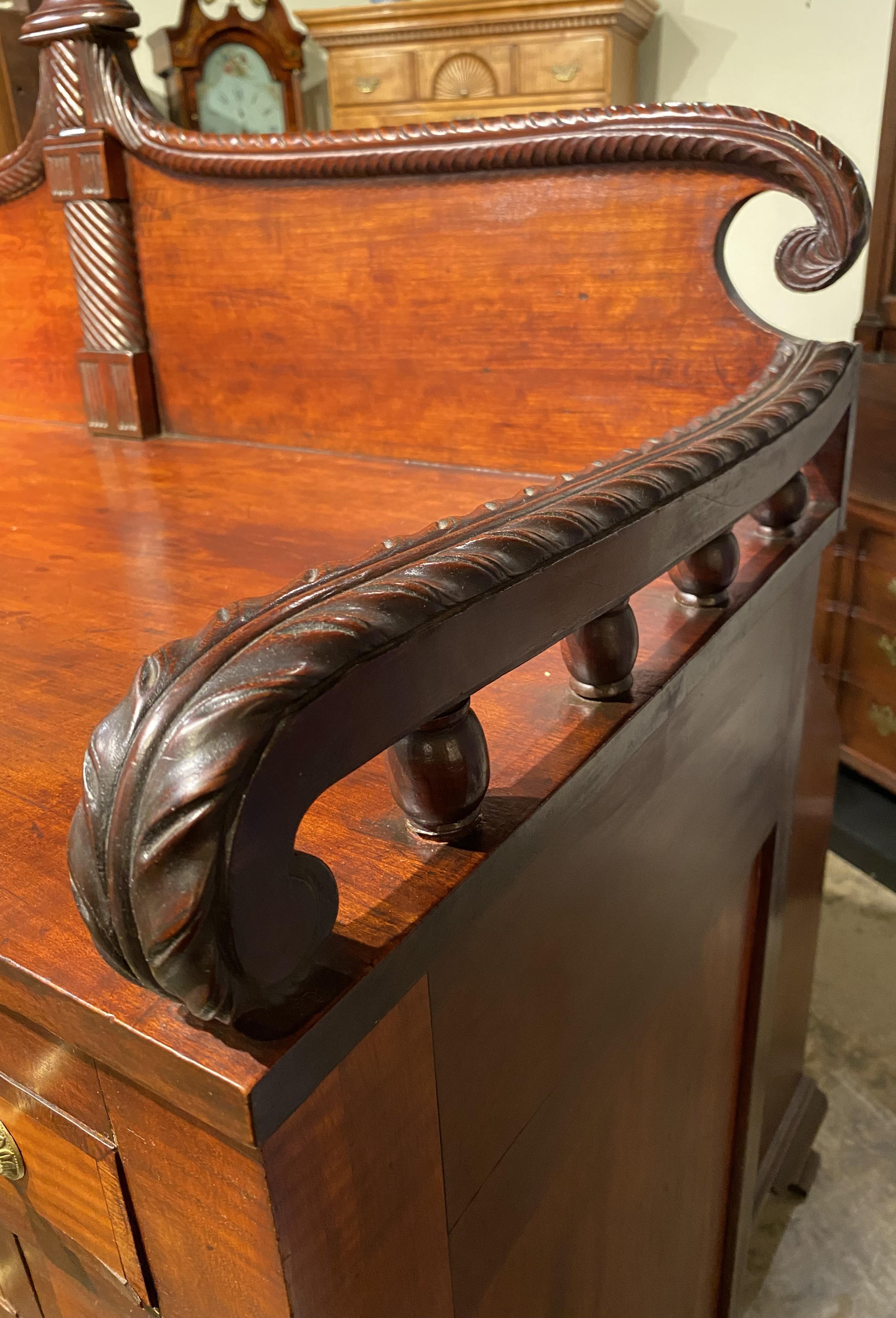 Sheraton Mahogany and Tiger Maple Chest or Server with Gallery and Tambour Doors 9