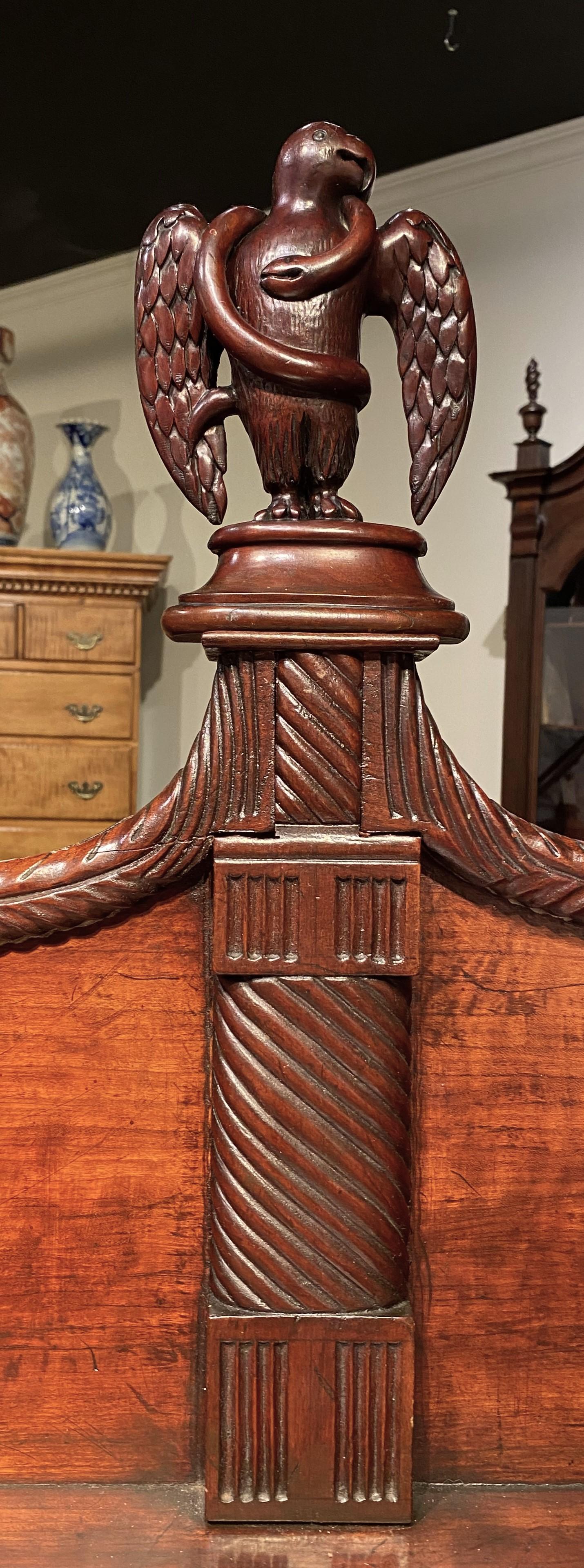 Brass Sheraton Mahogany and Tiger Maple Chest or Server with Gallery and Tambour Doors