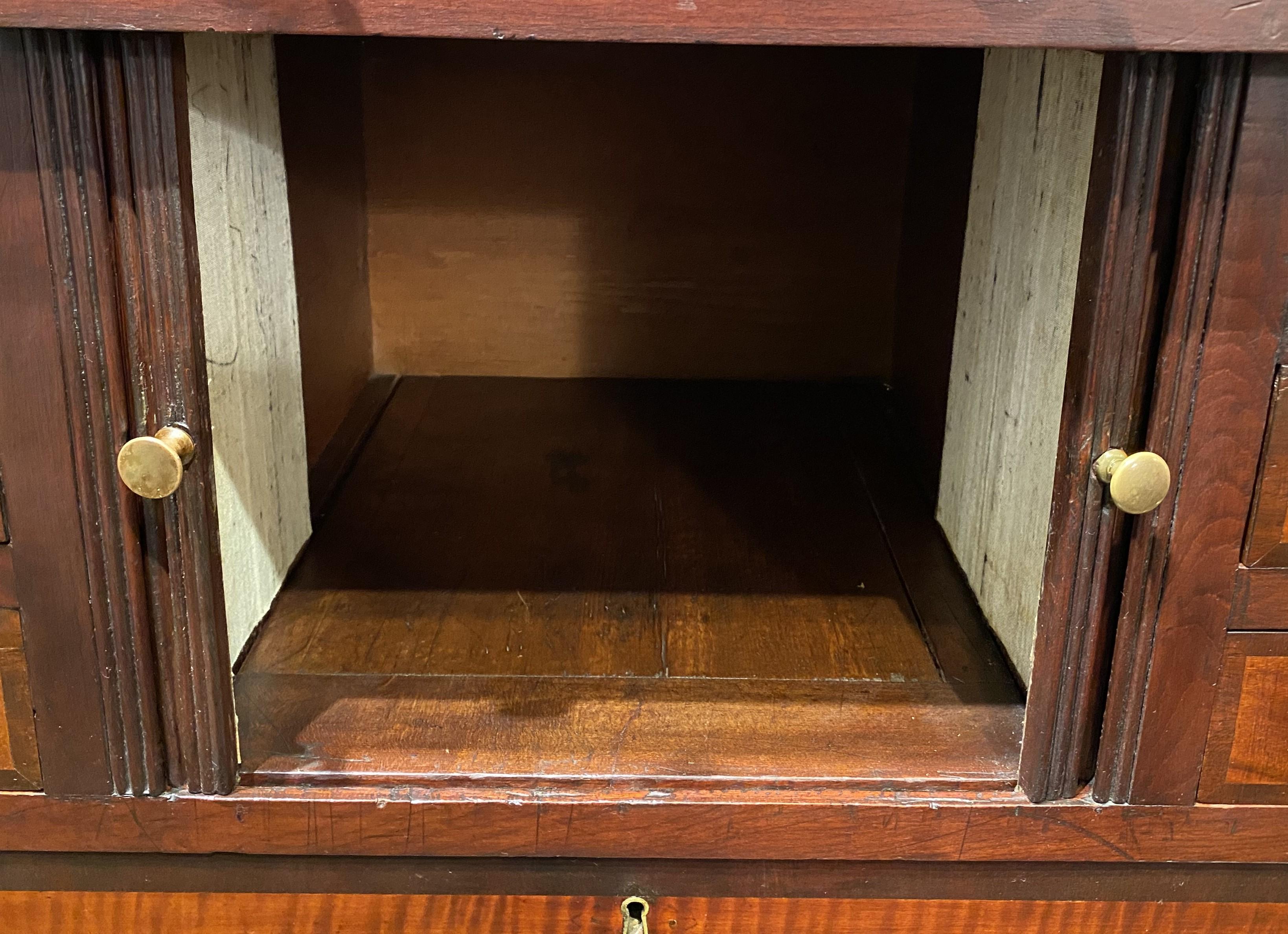 Sheraton Mahogany and Tiger Maple Chest or Server with Gallery and Tambour Doors 2