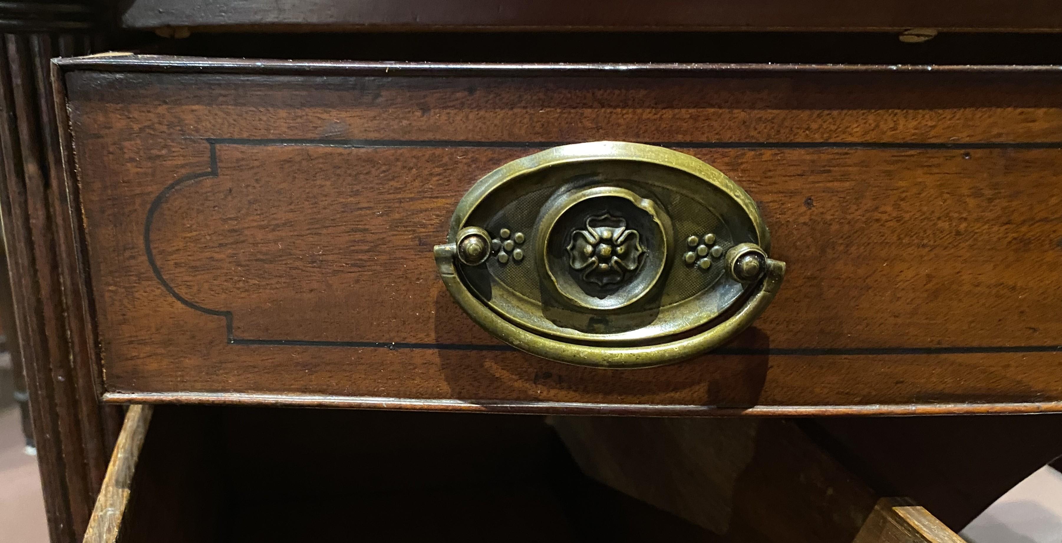 Brass Sheraton Mahogany Bow Front Dressing Table or Server circa 1820 For Sale