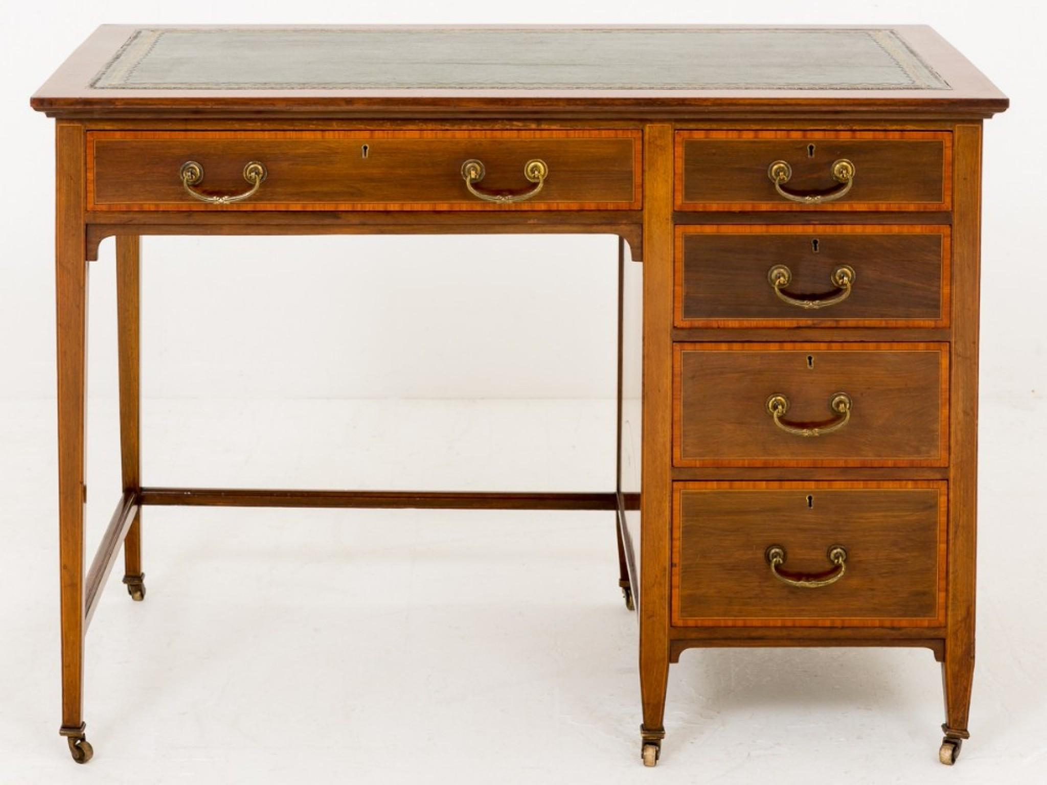 Late 19th Century Sheraton Mahogany Desk - Antique Revival Desks Circa 1890 For Sale
