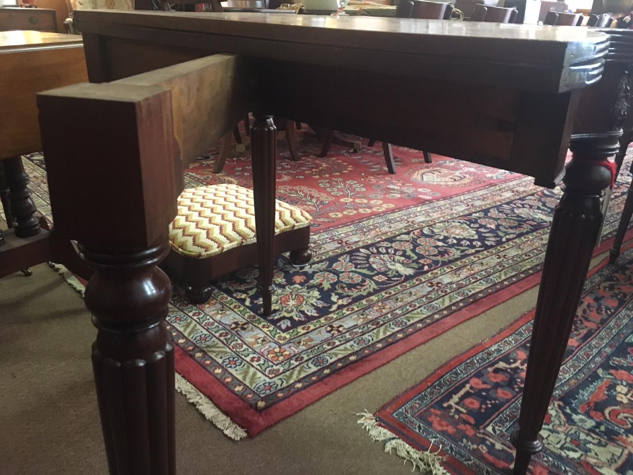 Sheraton Mahogany Game Table w/ Reeded Legs Serpentine Top Acanthus Leg Carvings For Sale 8