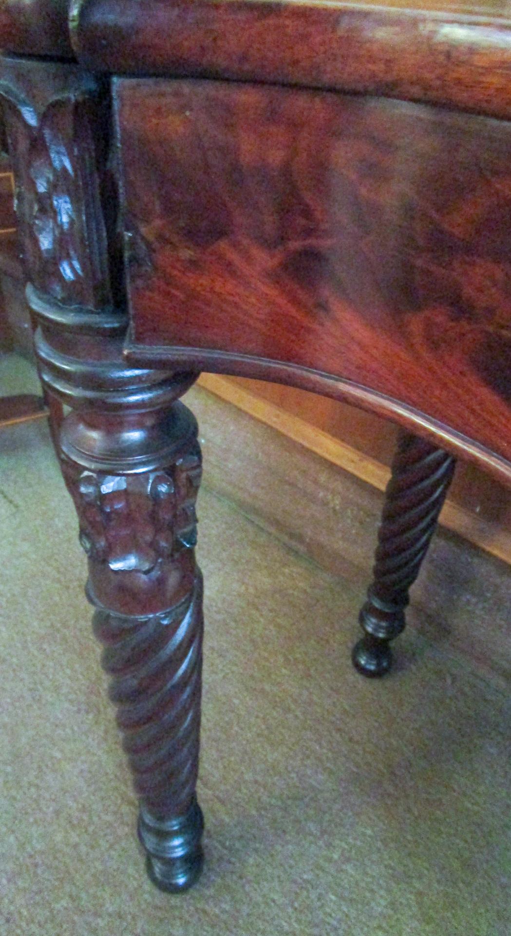 English Sheraton Mahogany Game Table with Rope Twist Legs and Serpentine Top For Sale