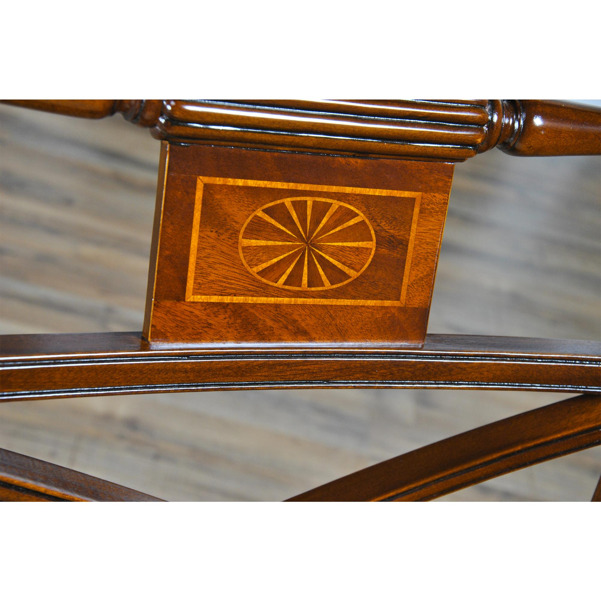 Hand-Carved Sheraton Mahogany Inlaid Chairs, Set of 10  For Sale