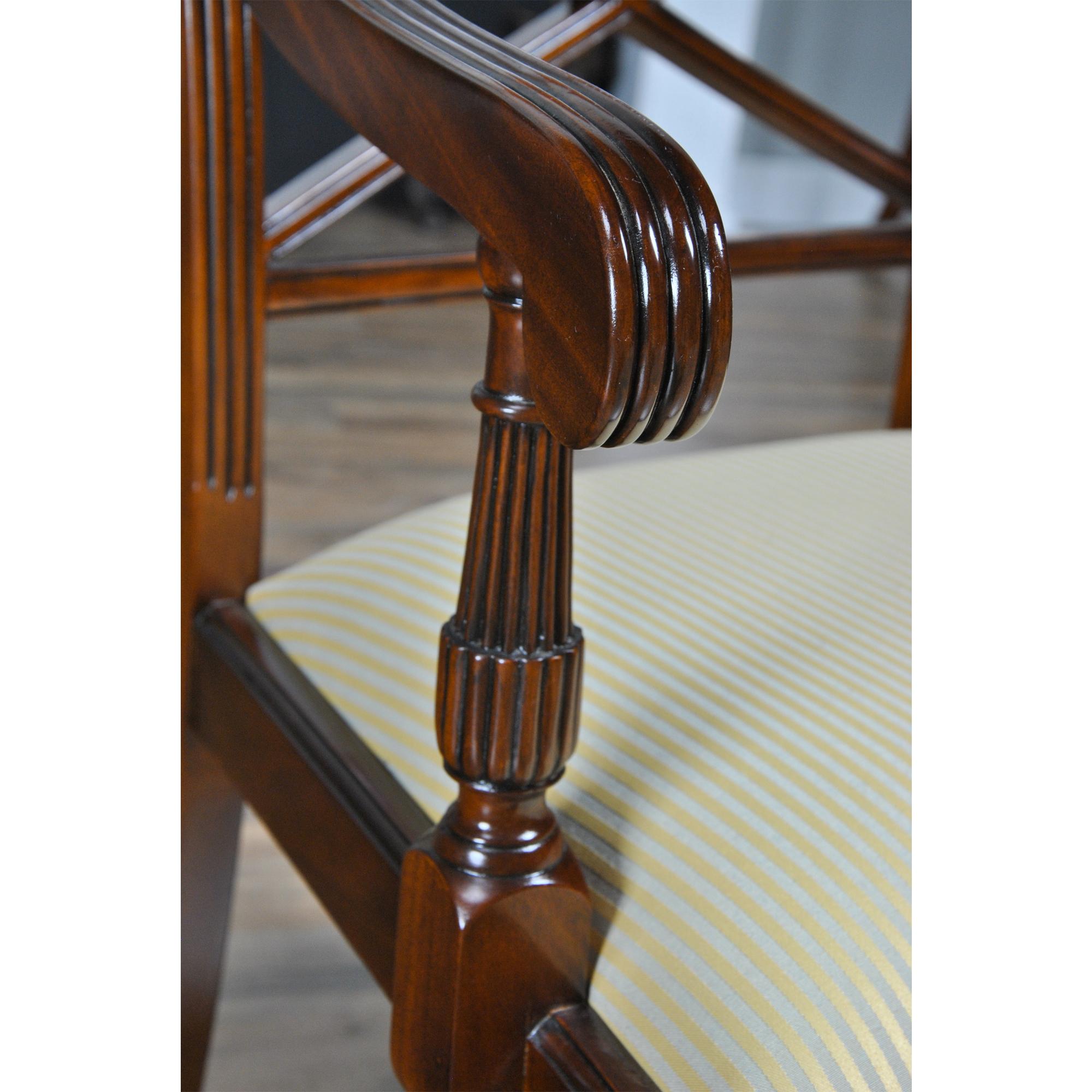 Fabric Sheraton Mahogany Inlaid Chairs, Set of 10  For Sale