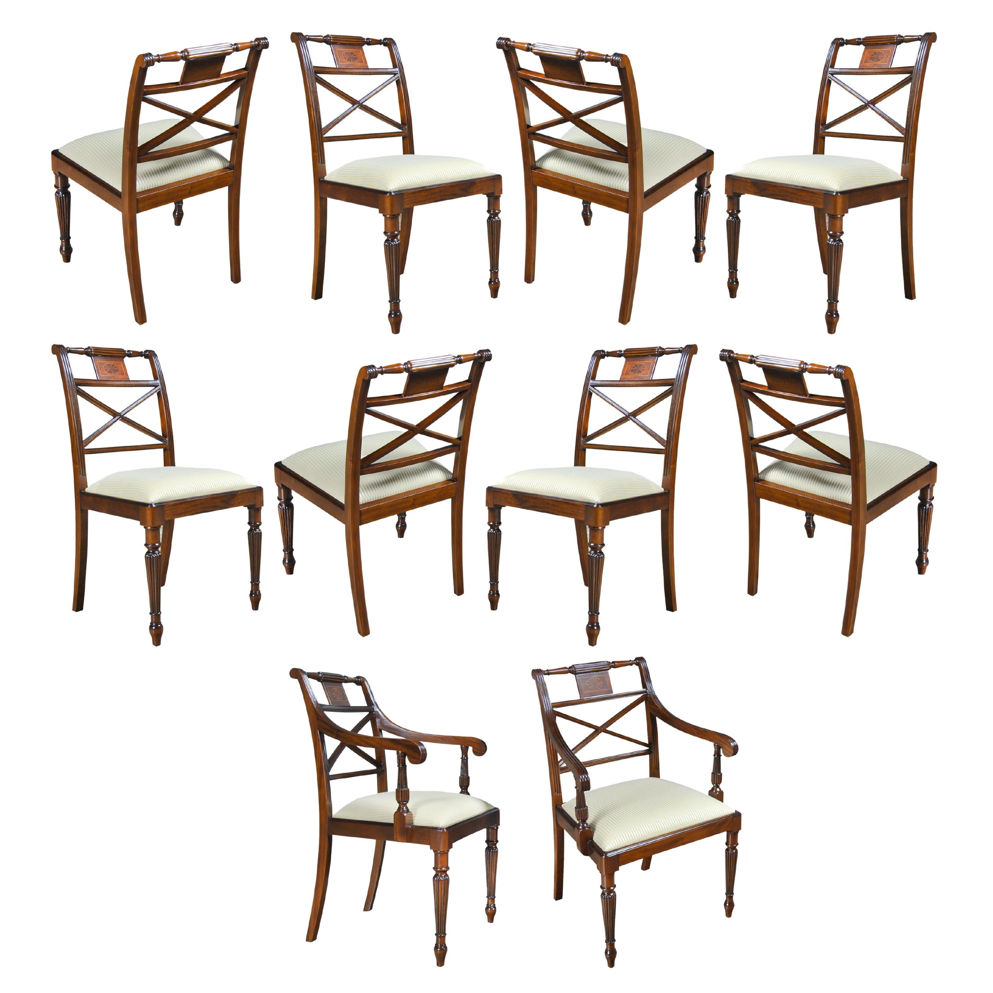 Sheraton Mahogany Inlaid Chairs, Set of 10  For Sale