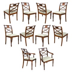 Chaises Sheraton en acajou incrusté, lot de 10 