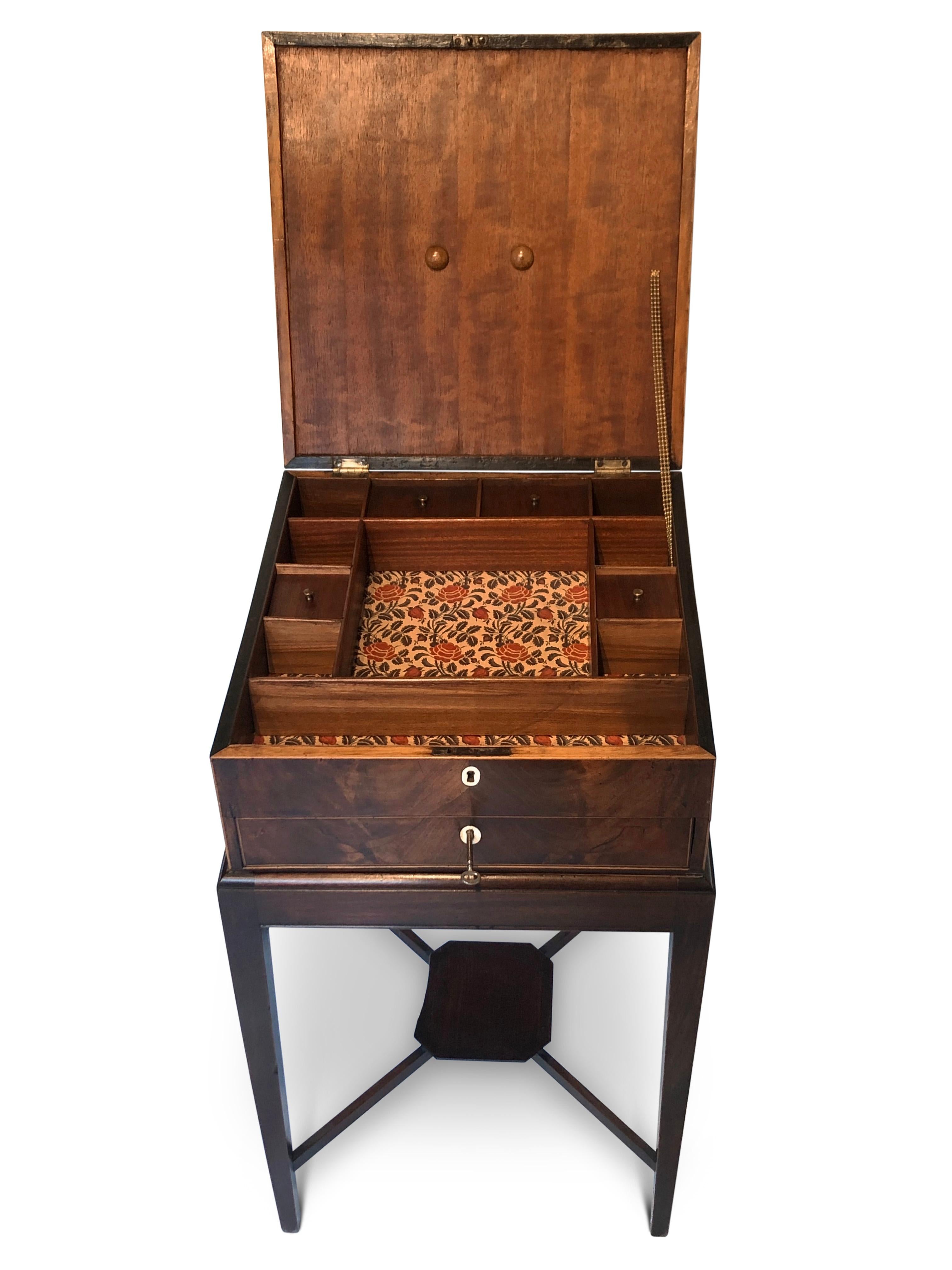 English Jewellery Box on Stand, Sheraton Mahogany , circa 1780 For Sale