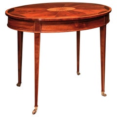 Sheraton Mahogany Oval Table 18th Century with Central Fan Inlay