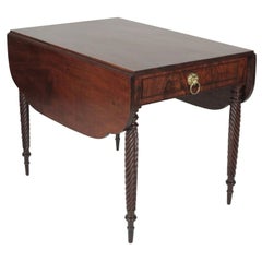 Sheraton Mahogany Twist Leg Drop-Leaf Table with One Drawer, circa 1820-1840