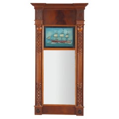 Sheraton Mahogany Wall Mirror With Eglomise Panel Of Red Jacke