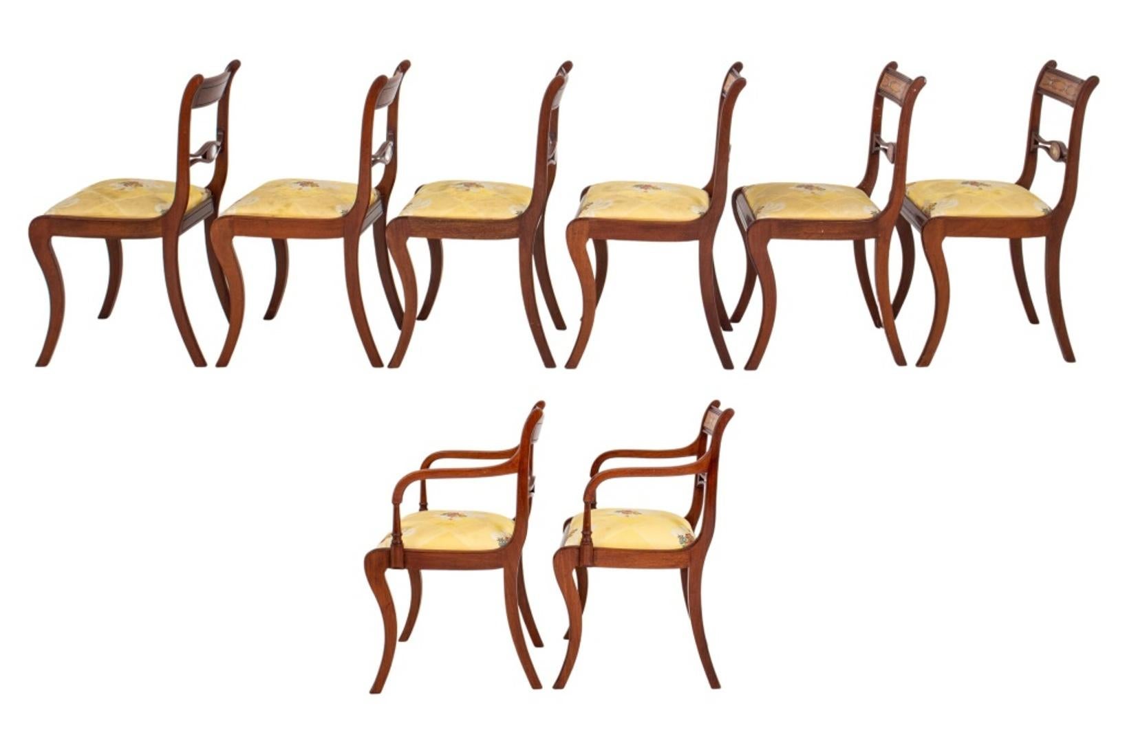 Hand-Painted Sheraton Manner Painted Satinwood Dining Chairs, Set of Eight
