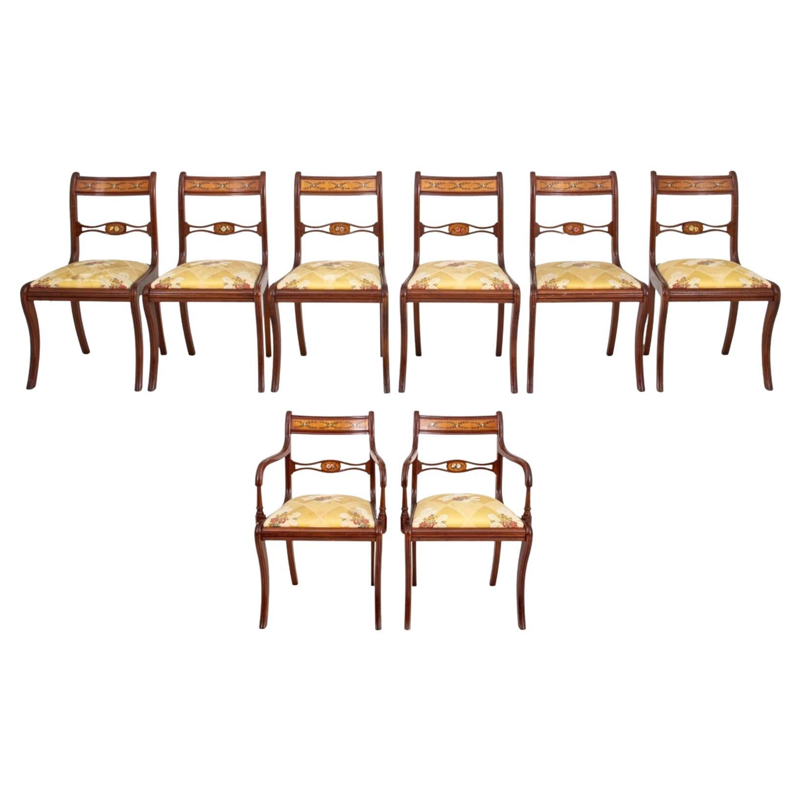 Sheraton Manner Painted Satinwood Dining Chairs, Set of Eight