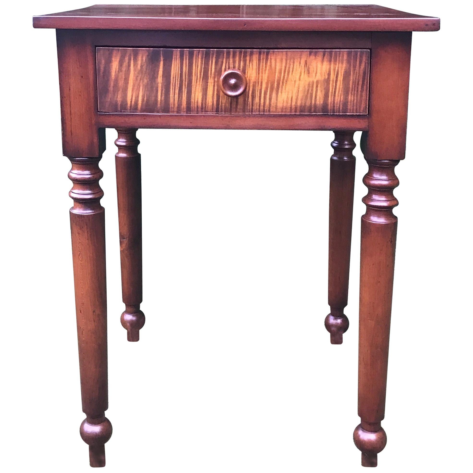 Sheraton Nightstand in Cherry with Tiger Maple Drawer, circa 1820 For Sale