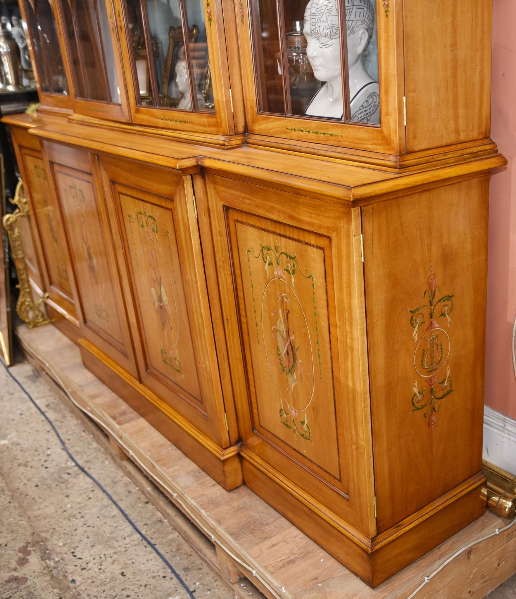 Sheraton Painted Satinwood Breakfront Bookcase Cabinet Regency 8