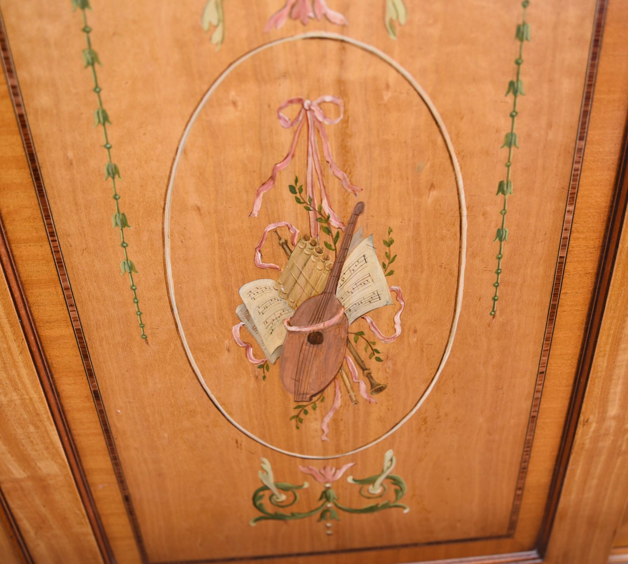 Sheraton Painted Satinwood Breakfront Bookcase Cabinet Regency 1