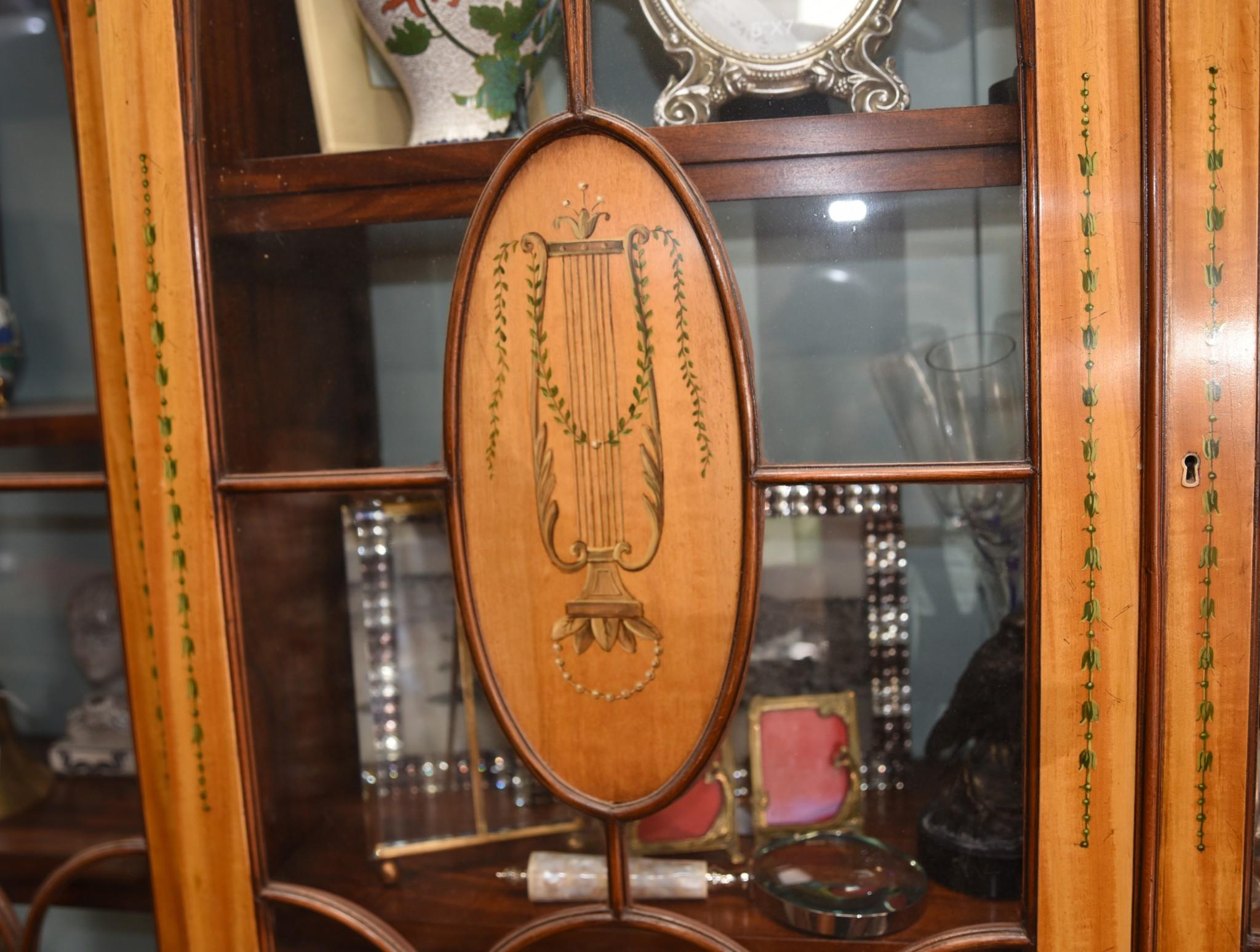 Sheraton Painted Satinwood Breakfront Bookcase Cabinet Regency 3