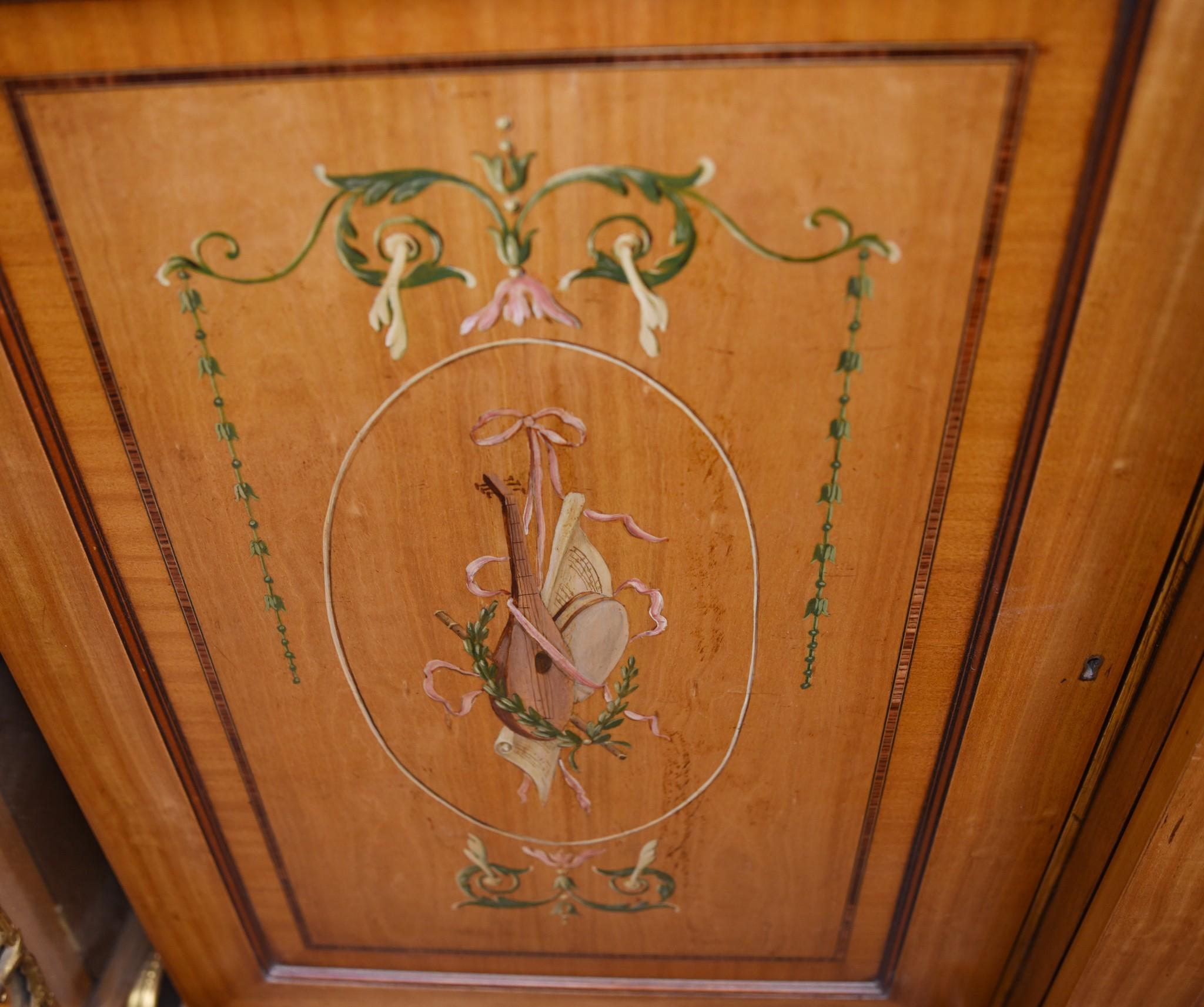 Sheraton Painted Satinwood Breakfront Bookcase Cabinet Regency 4