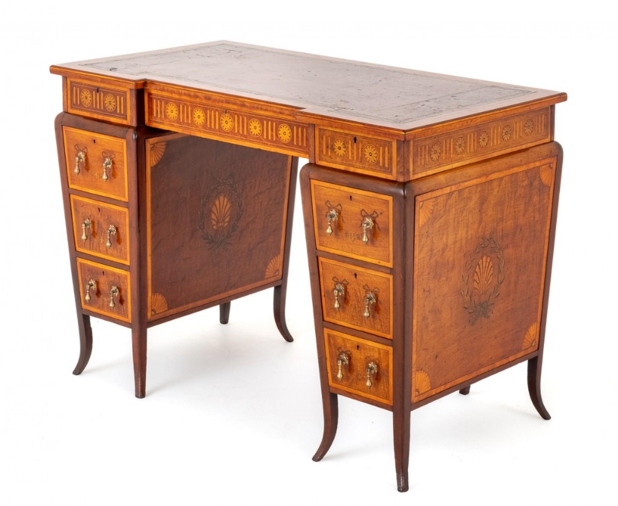 Sheraton Pedestal Desk Shaped Marquetry Inlay For Sale 5