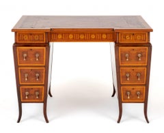 Sheraton Pedestal Desk Shaped Marquetry Inlay