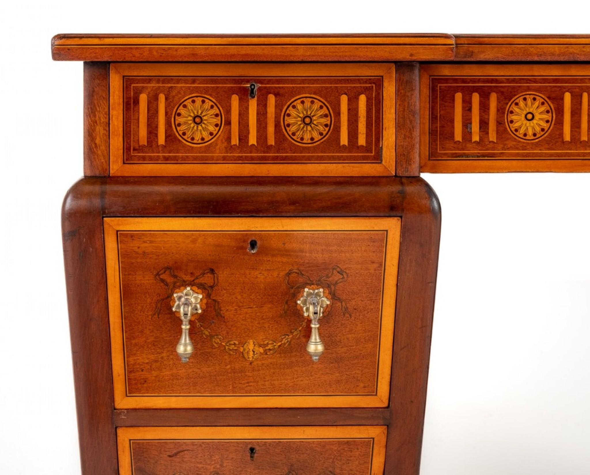 Sheraton Pedestal Desk Shaped Marquetry Inlay For Sale 1