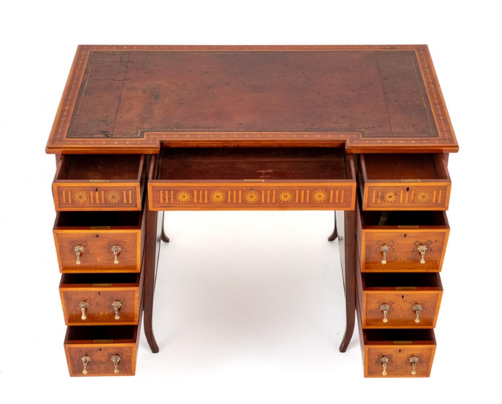 Sheraton Pedestal Desk Shaped Marquetry Inlay For Sale 4