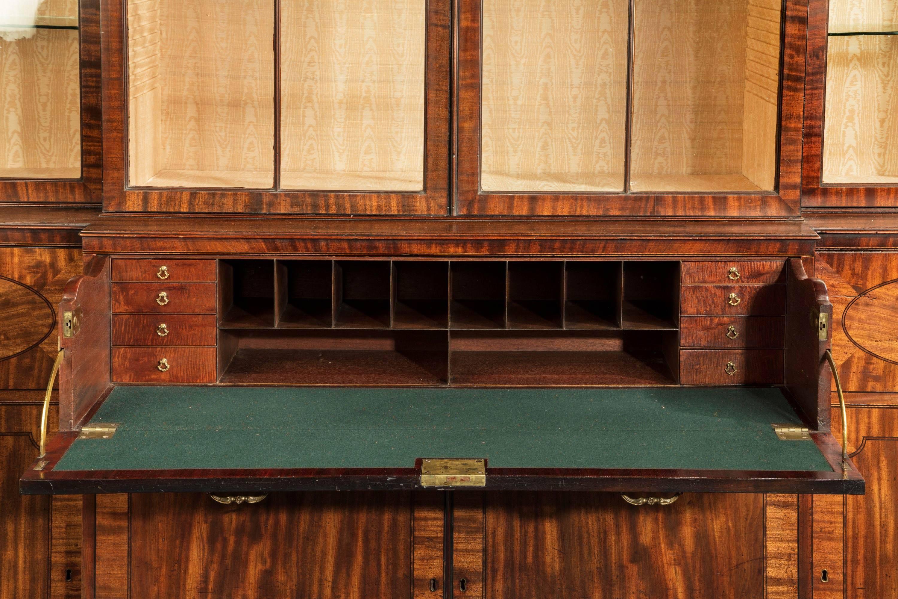 Late 18th Century Sheraton Period Mahogany Breakfront Bookcase For Sale