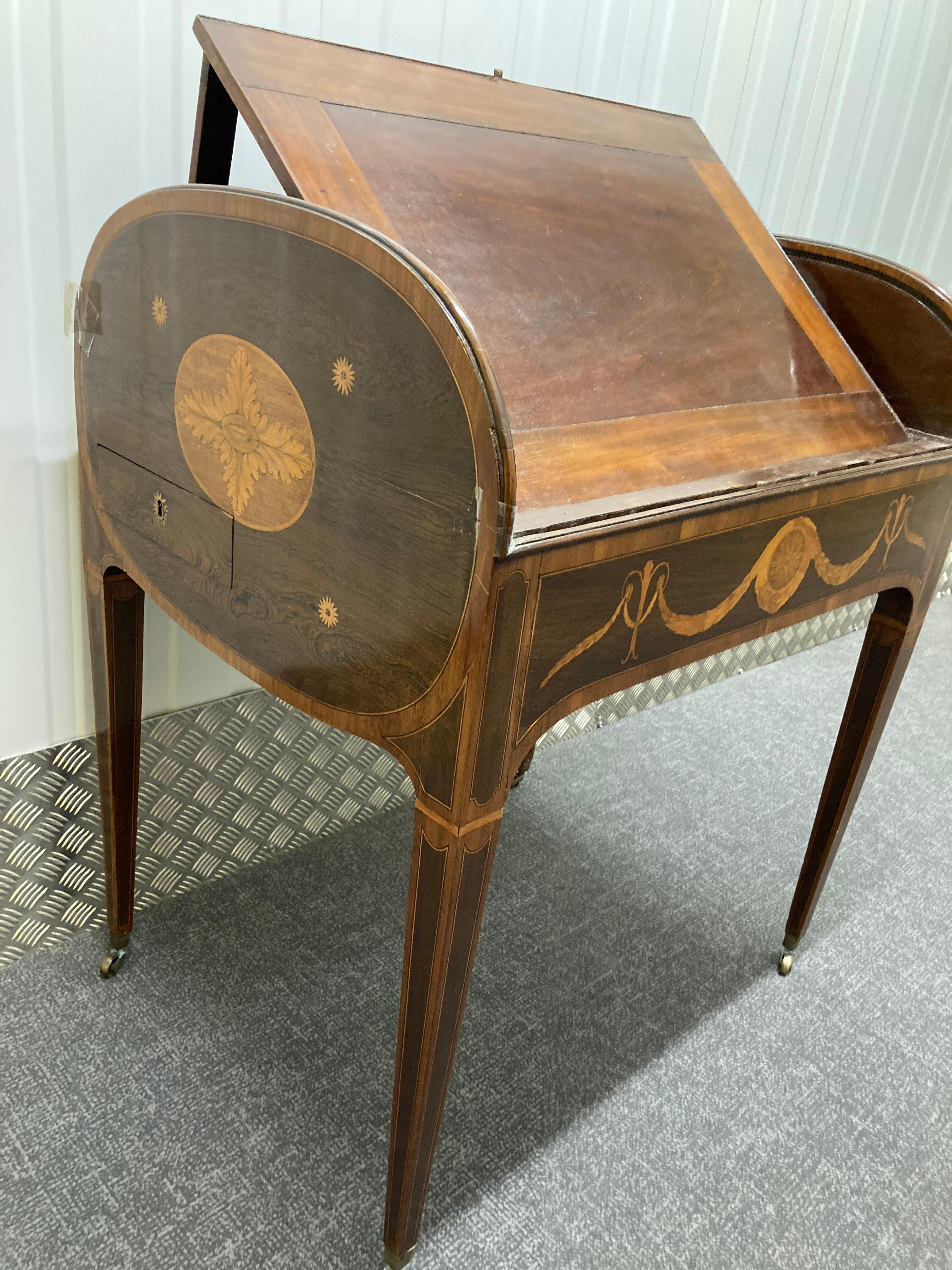 British Sheraton Period Partridgewood Tambour Desk For Sale
