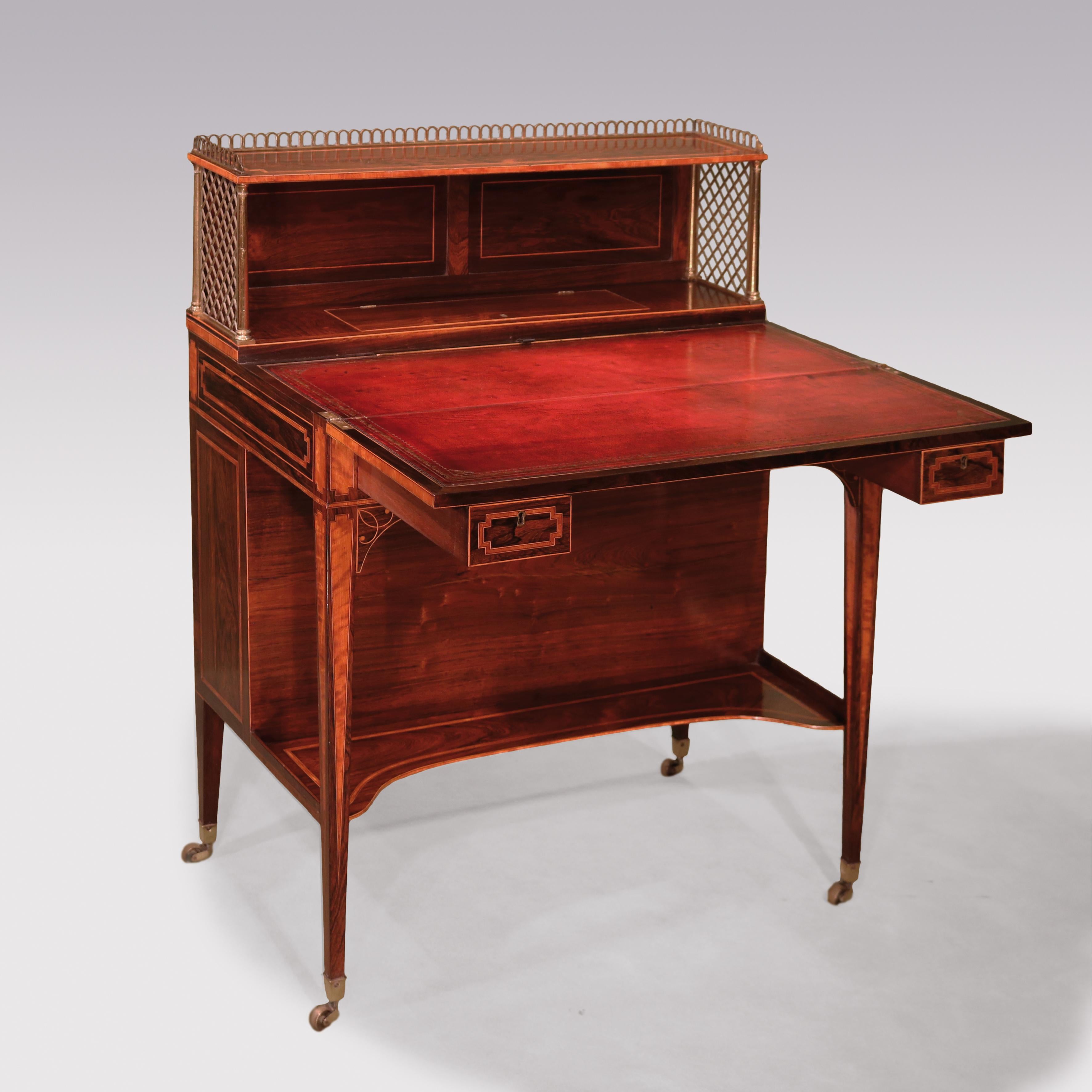 George III Sheraton Period Rosewood Artist's Boneur Du Jour For Sale