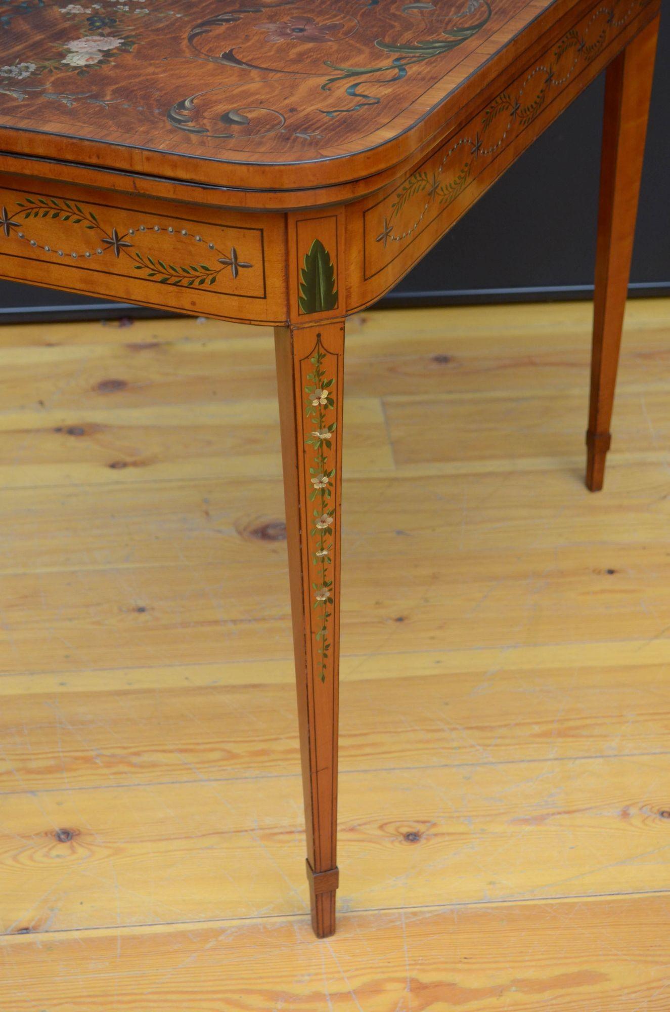 Sheraton Perion Painted Card Table in Satinwood For Sale 9