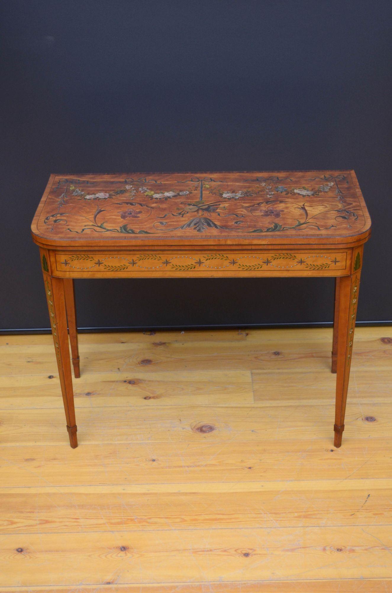 English Sheraton Perion Painted Card Table in Satinwood For Sale